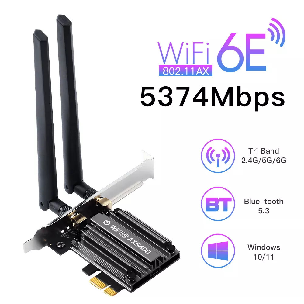 WiFi 6E PCI-E Card AX5400 Bluetooth 5.3 802.11ax Tri-Band 2.4G/5G/6G for Desktop