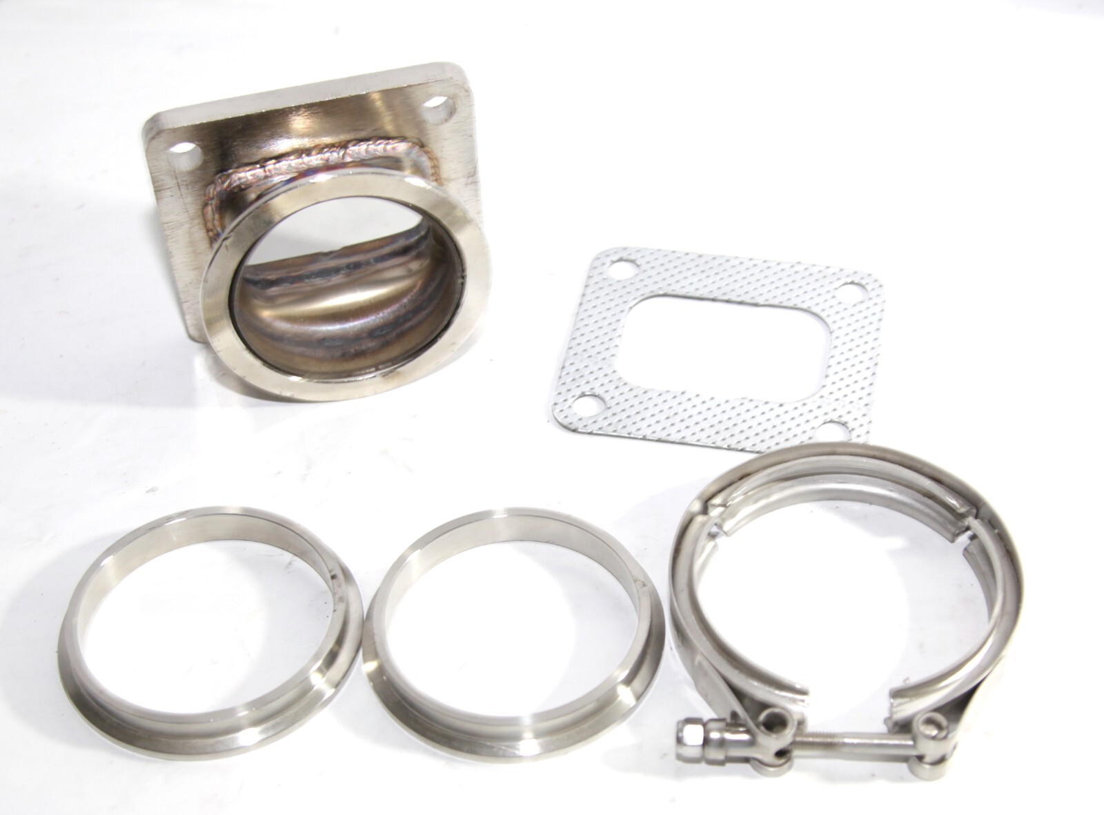 Combo Kit T4-4Bolt to 3"ID V-Band Flange Steel Adapter+Gasket+Clamp+Flanges
