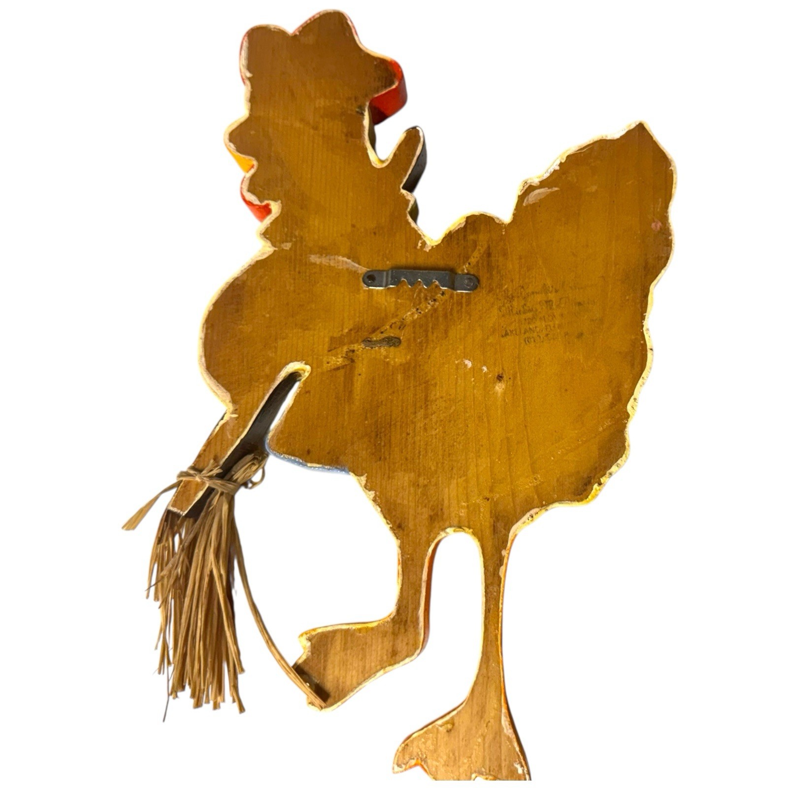 Vintage 80s Wooden Hen Wall Art Anamorphic Animals Pair Glazed Hand Painted