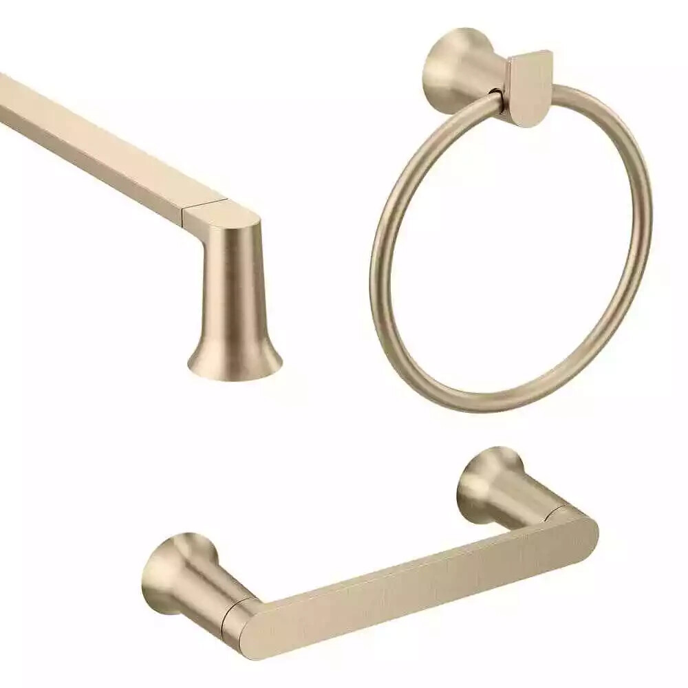 MOEN Genta Bath Hardware Set w/Towel Bar Paper Holder Towel Ring Bronzed Gold