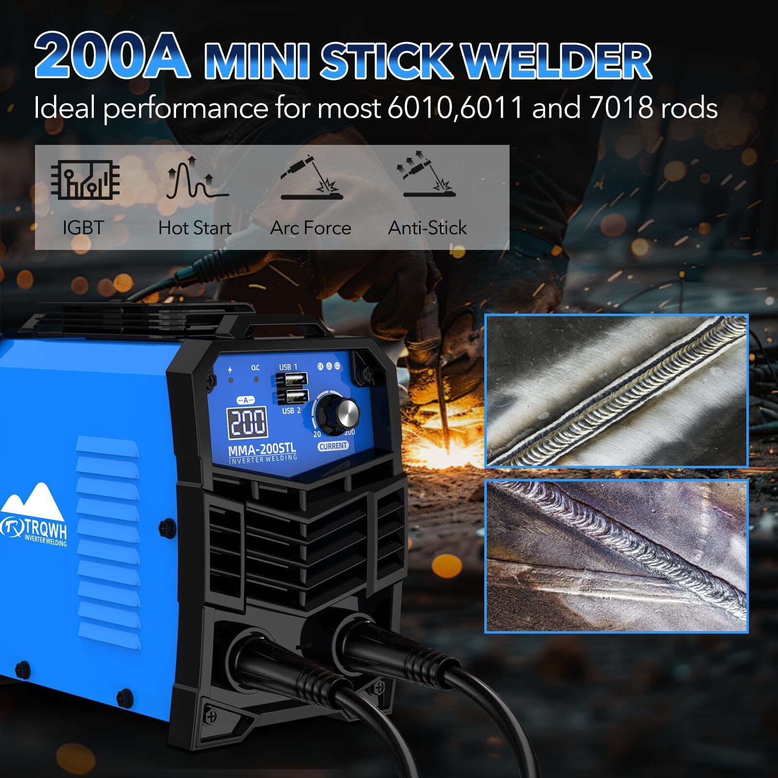 200A Stick Welder, 110V Portable ARC Welding Machine with Digital Display & IGBT