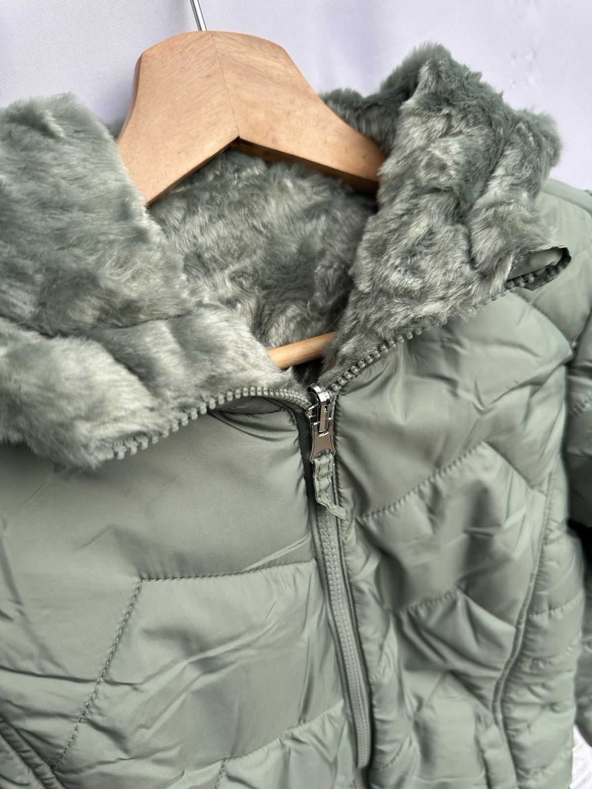 Madden Girl Reversible Winter Coat, Size 10/12, Moss Green, New