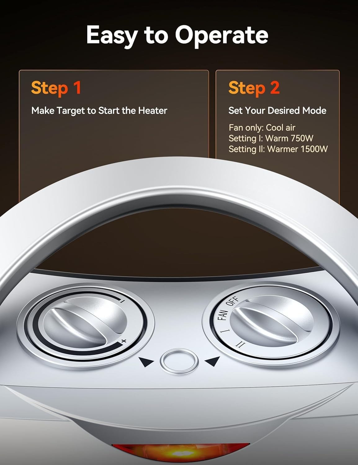 Portable Electric Space Heater with Thermostat, 1500W/750W Safe and Quiet Cerami