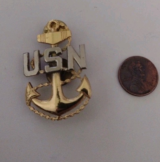 Vintage USN US NAVY Anchor Rope Sterling Silver Letters WWII pin ~1.75"