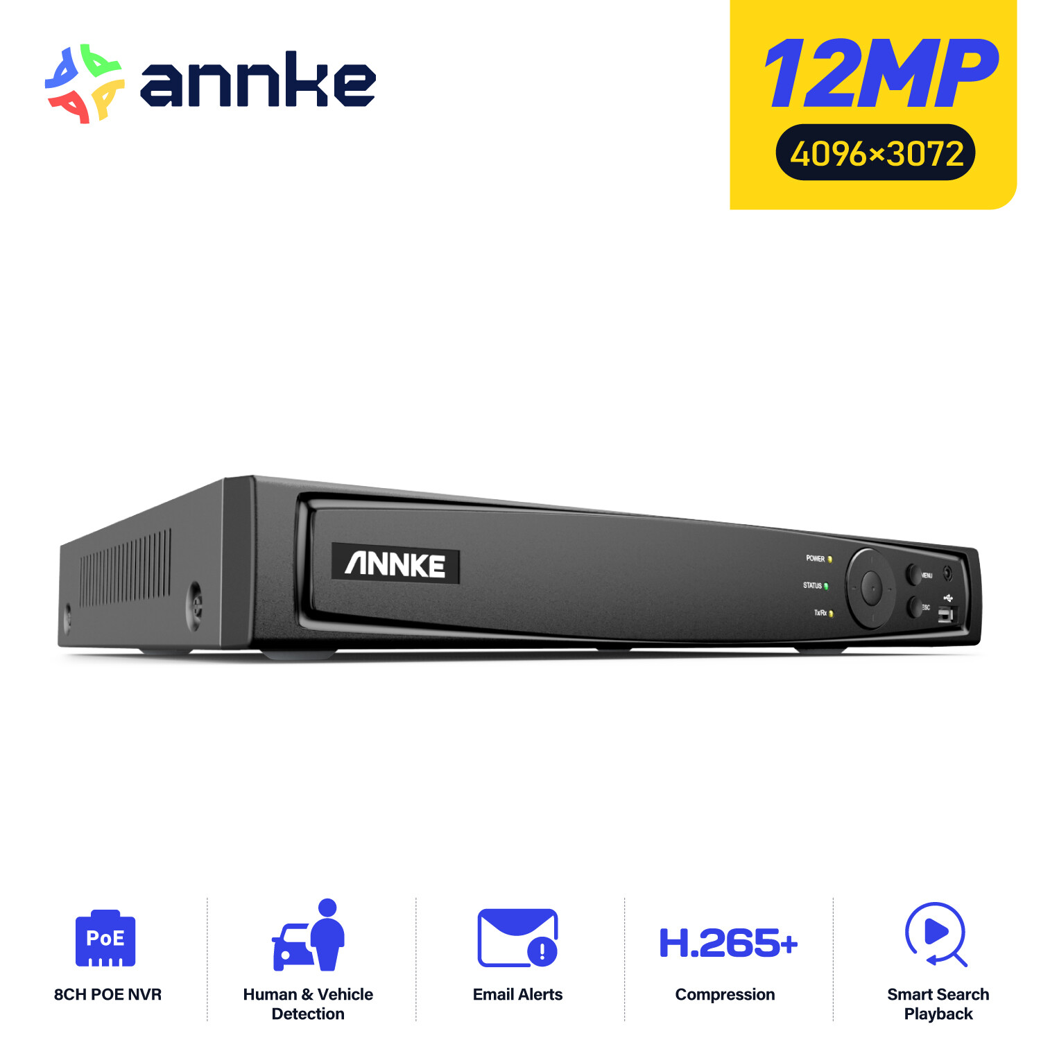 ANNKE 8CH 12MP NVR Recorder for Surveillance IP Security POE System H.265+ P2P