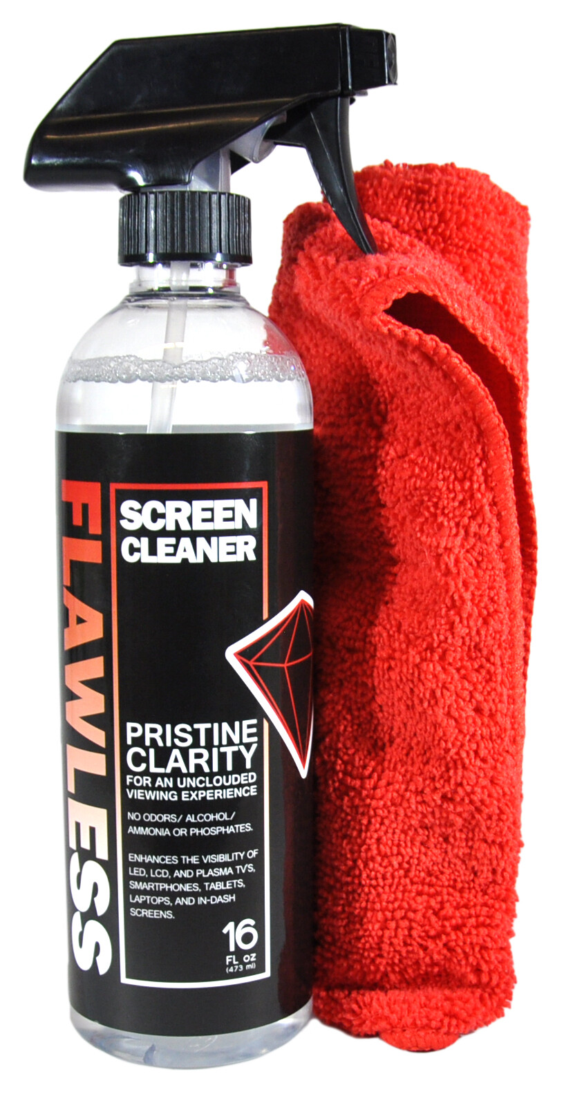 Flawless® Screen Cleaner for LED LCD Phone Tablet TV Monitor 16 oz w/ Microfiber