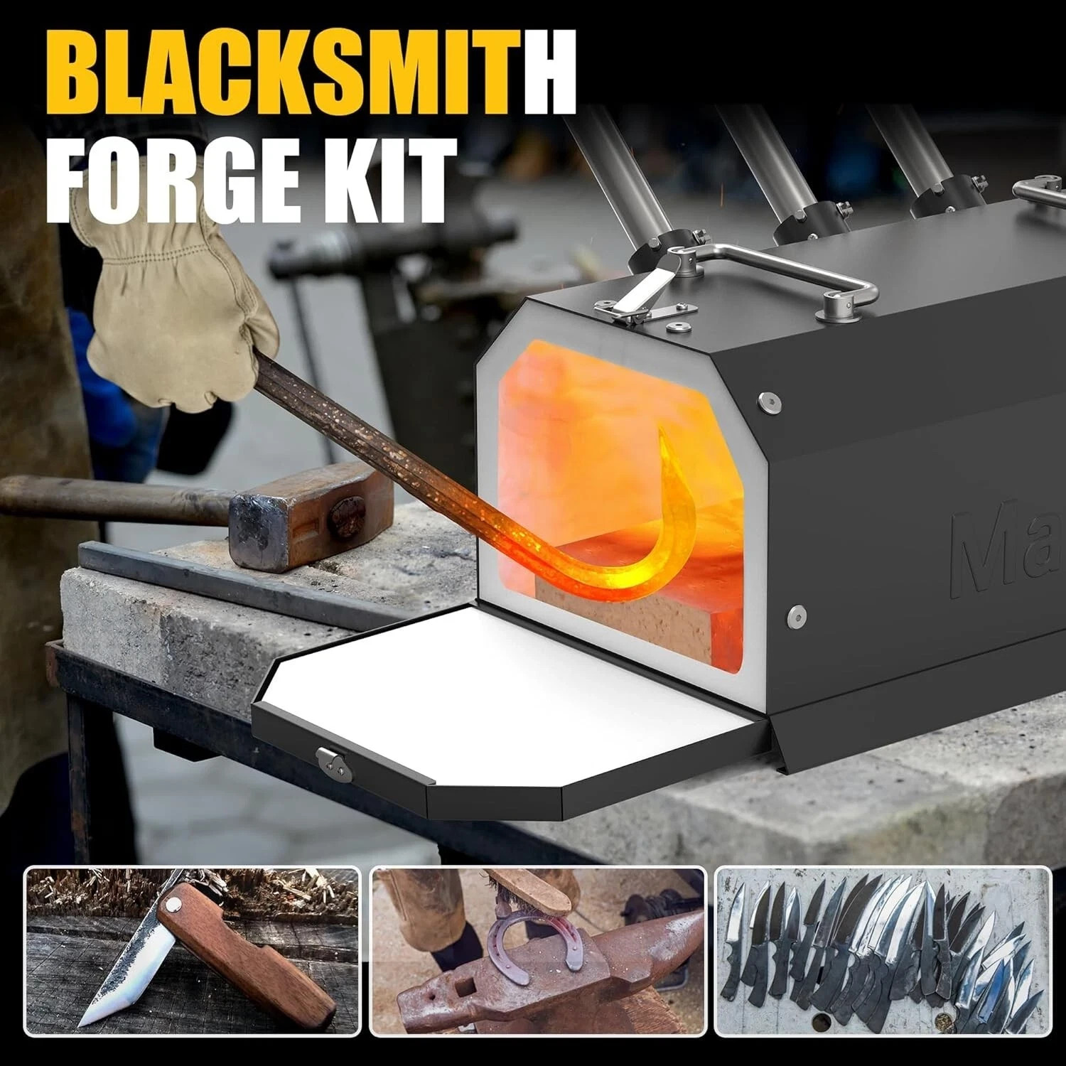 Blacksmithing Knife Making Three Burner Propane Gas Forge Efficient Heating
