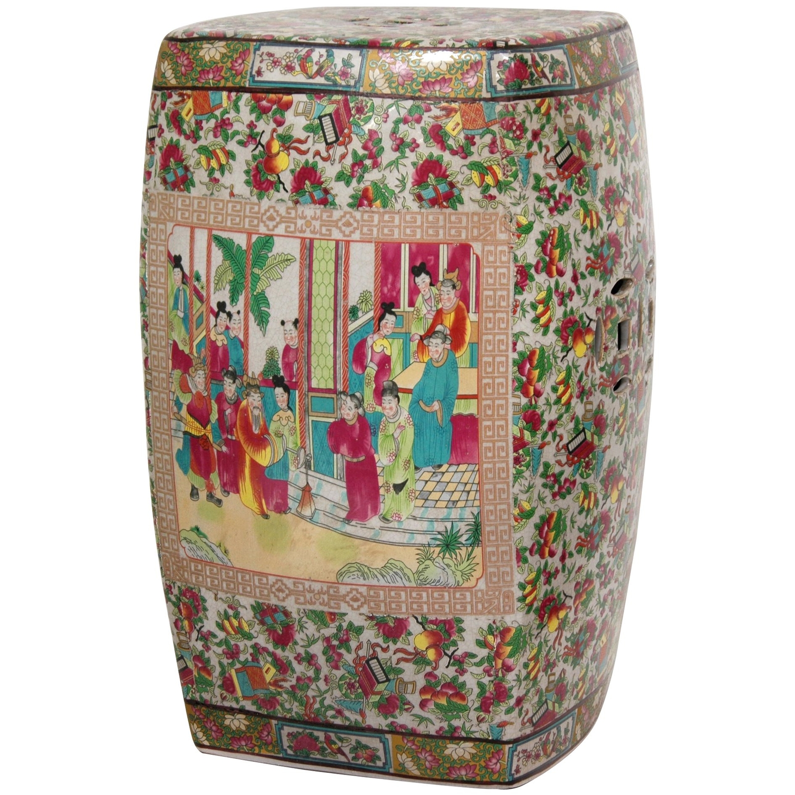 18" Rose Medallion Square Porcelain Garden Stool