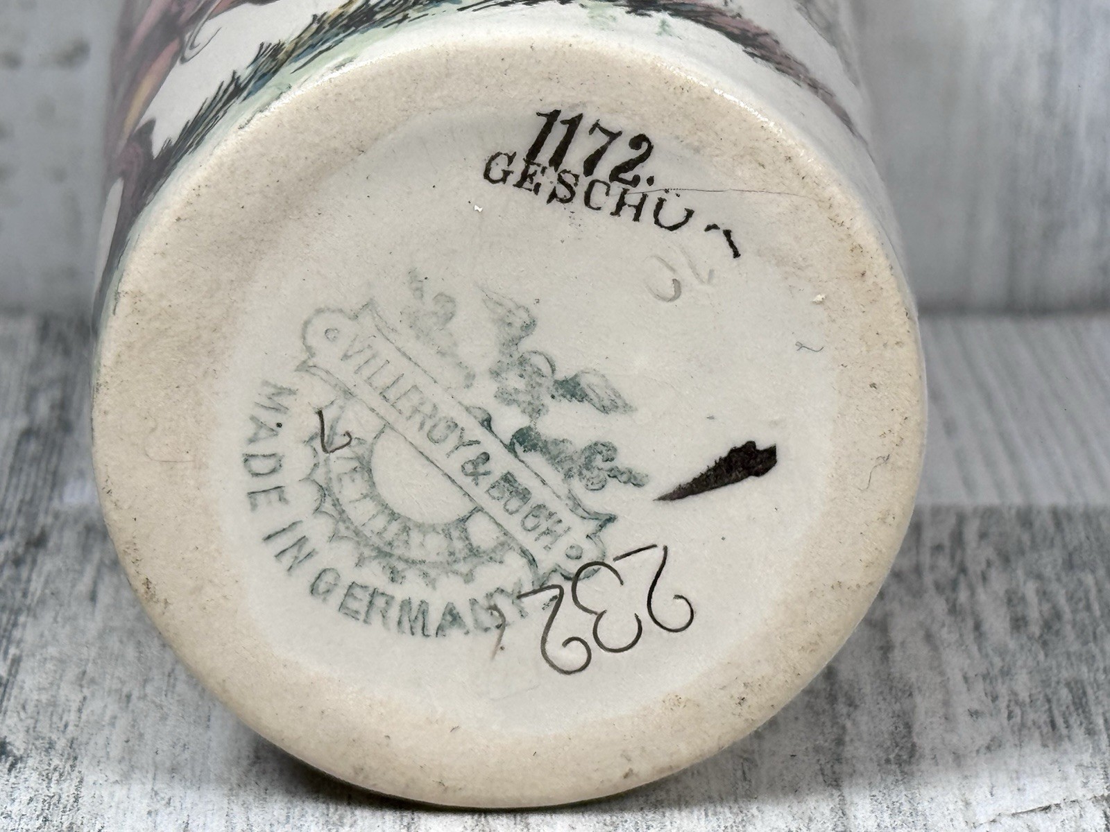 Antique Villeroy & Boch Gnome Mug Germany Hand Painted Stein Vines Beaker 1172