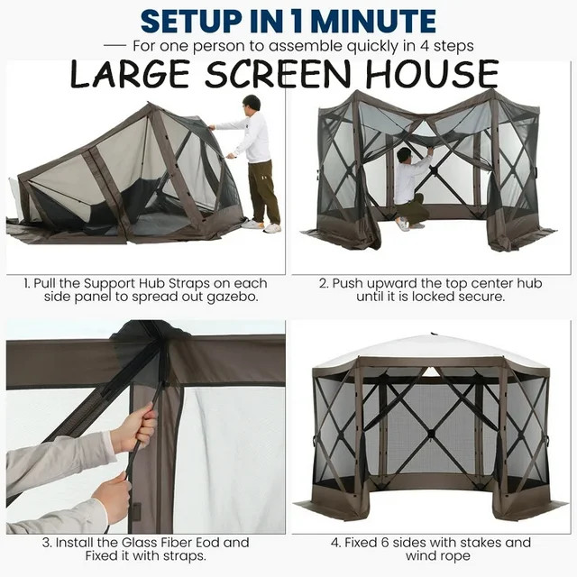 COBIZI C000044 12'x12' Pop-up Gazebo Outdoor Camping Tent with 6 Sides Mosquito