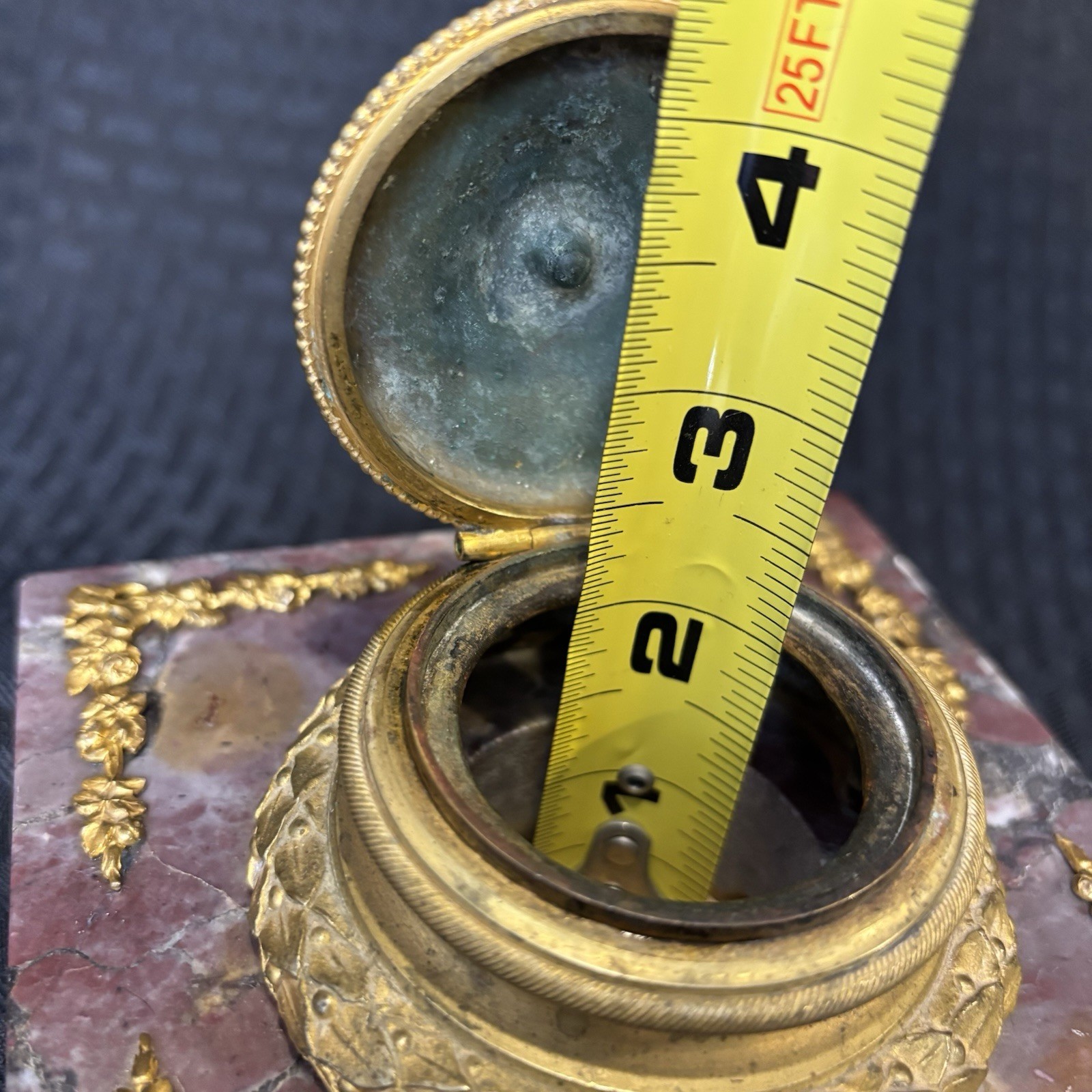 Antique French Rouge Marble Gilt Bronze Inkwell Empire Style