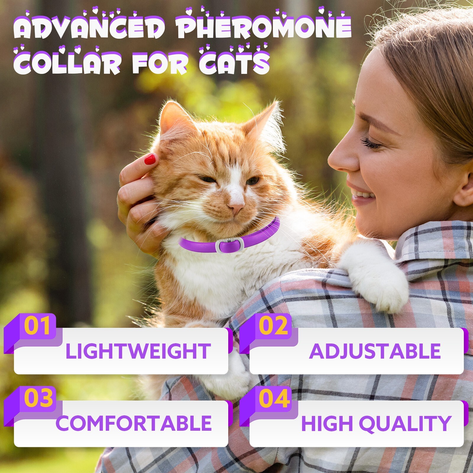 120Day Calming Collar for Cats Natural Calming Pheromones Embedded anxiety relax