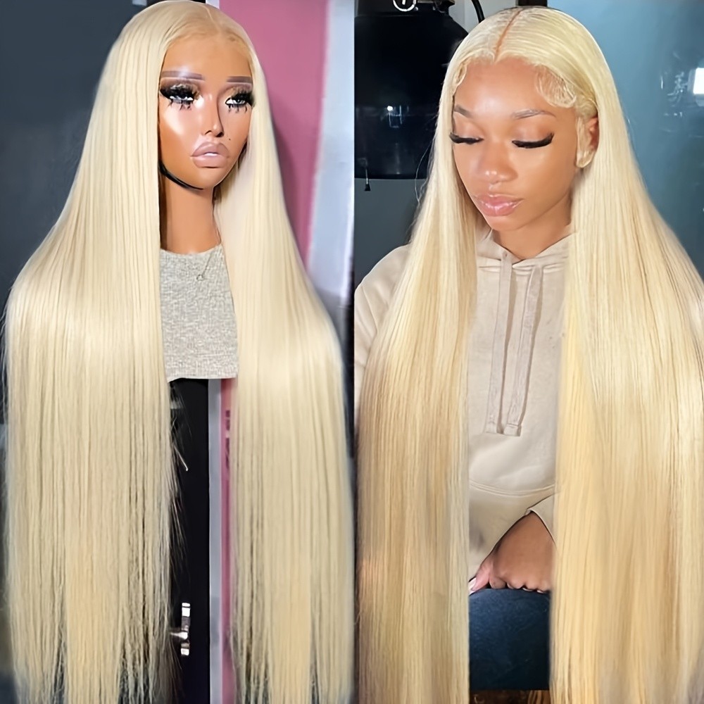 613 Light Blonde Color Synthetic Lace Front Wigs Long Straight Hair Wig Glueless