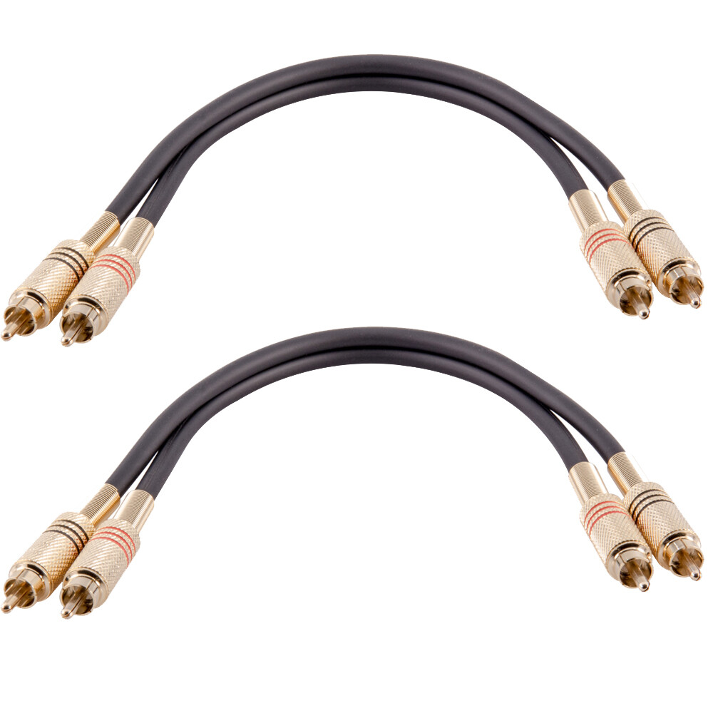 2 Pack of 1 Foot 2-RCA Male to 2-RCA Male Audio Patch Cables - Black and Black