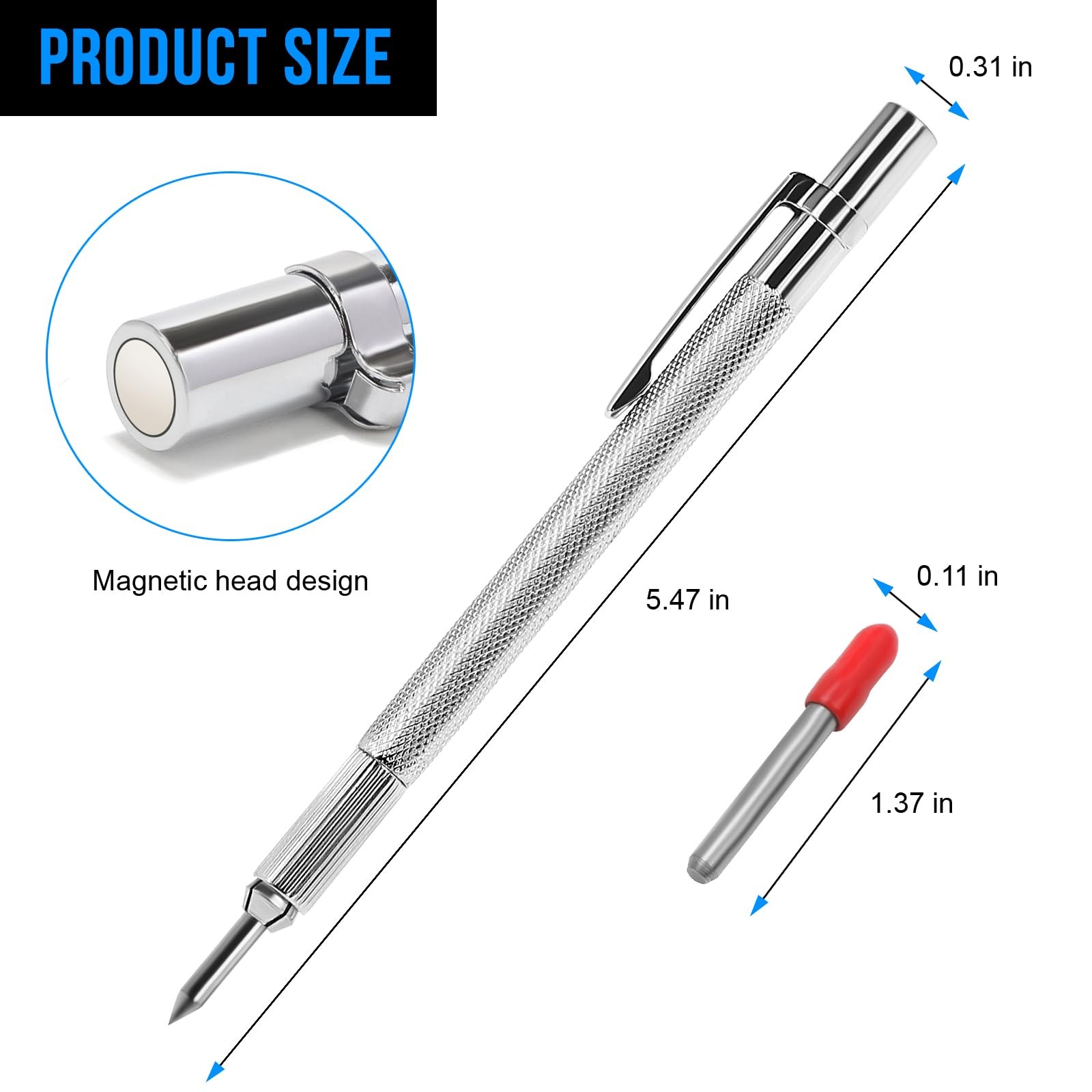 guti-more 2 Pack Tungsten Carbide Scriber Magnet Extra 20 Marking Tip Scribe
