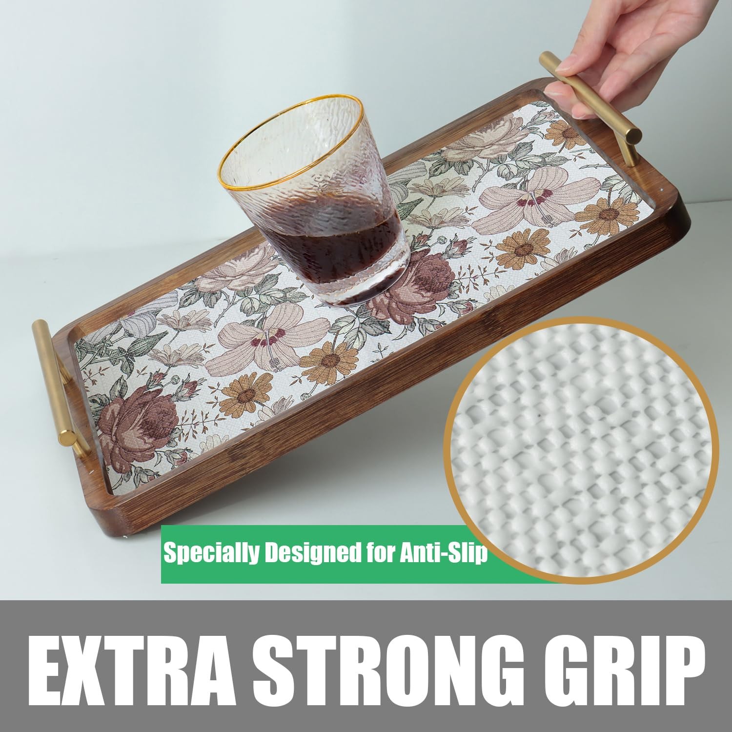 Floral Drawer Shelf Liners, Non Adhesive and Strong Non-Slip Cabinet Drawer S...