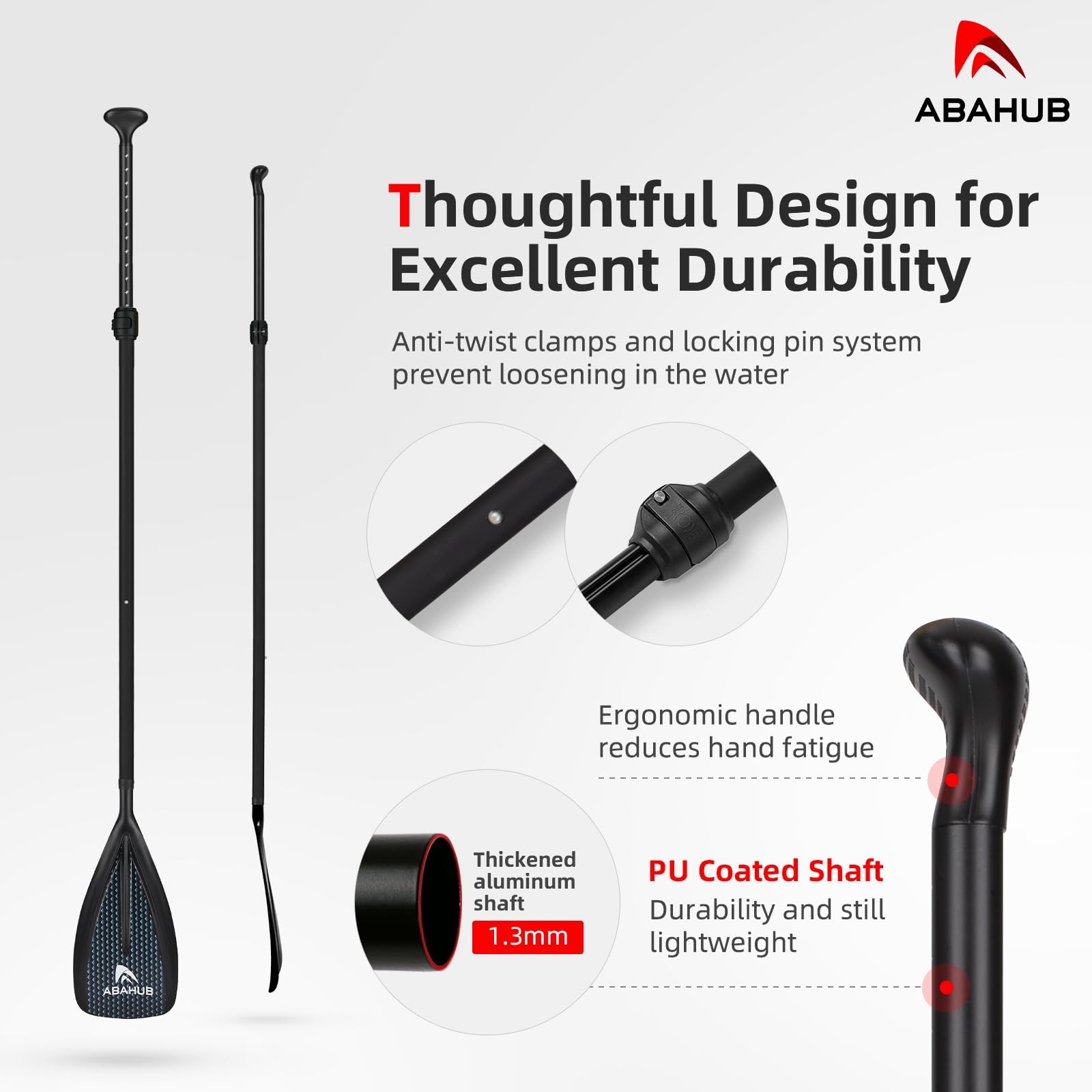 Abahub SUP Paddle 3-Piece Adjustable Lightweight Aluminum Alloy Paddleboard