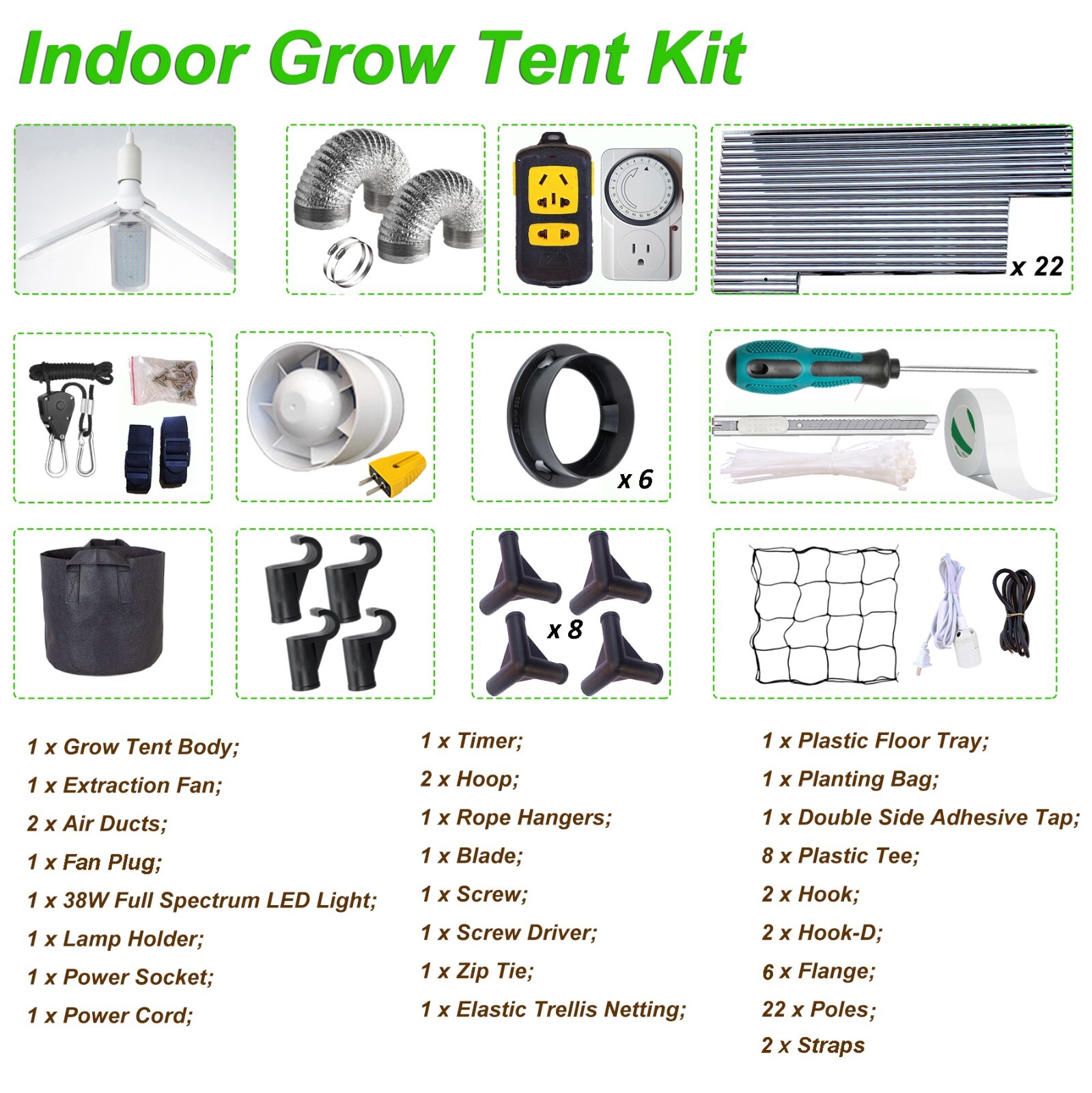 24"x24"x55" Grow Tent Kit w/LED Full Spectrum Grow Light +Ventilation Inline Fan