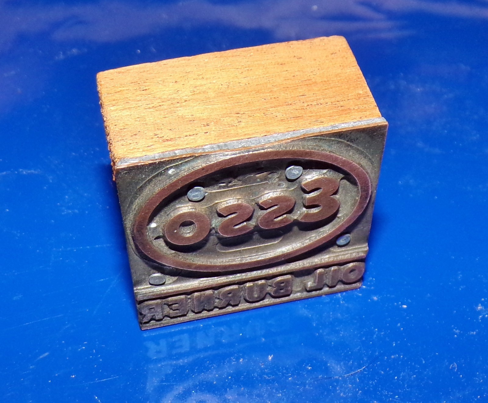 Vintage "ESSO / Oil Burner" Wood & Copper Letterpress Printers Block
