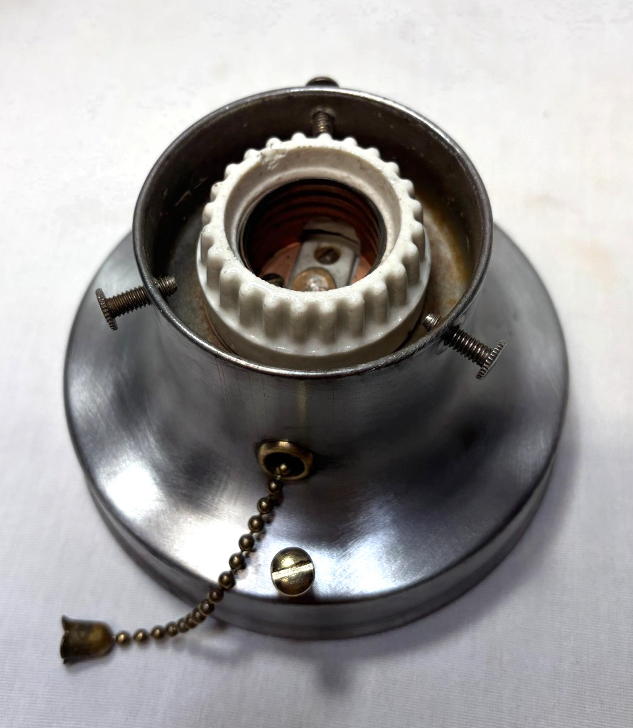 Vtg Wall Sconce Stamped Steel Metal MCM Light Fixture Art Glass Shade USA #M1