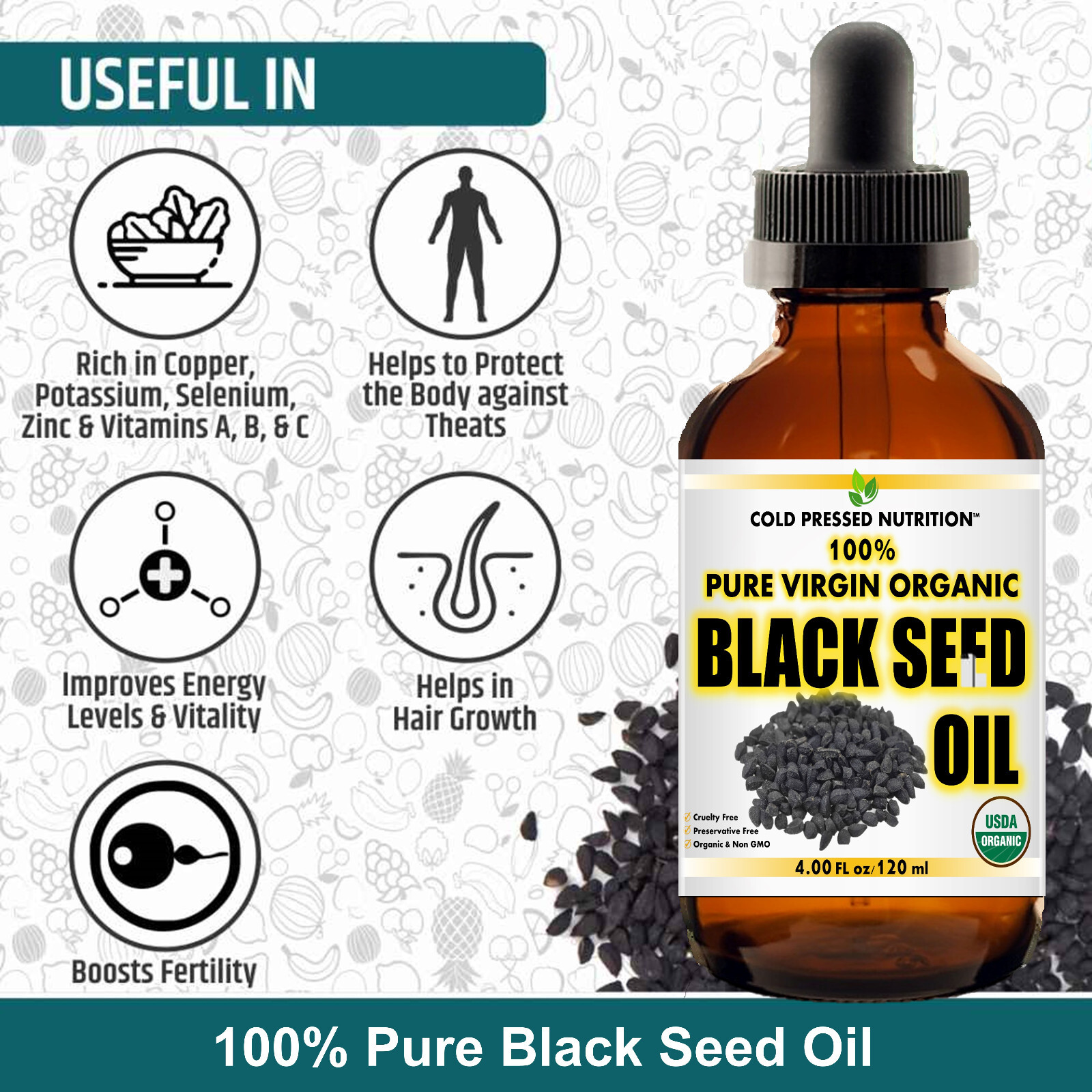 100% Pure Virgin CERTIFIED Organic Black Seed Oil Edible Cold Pressed Cumin 4oz