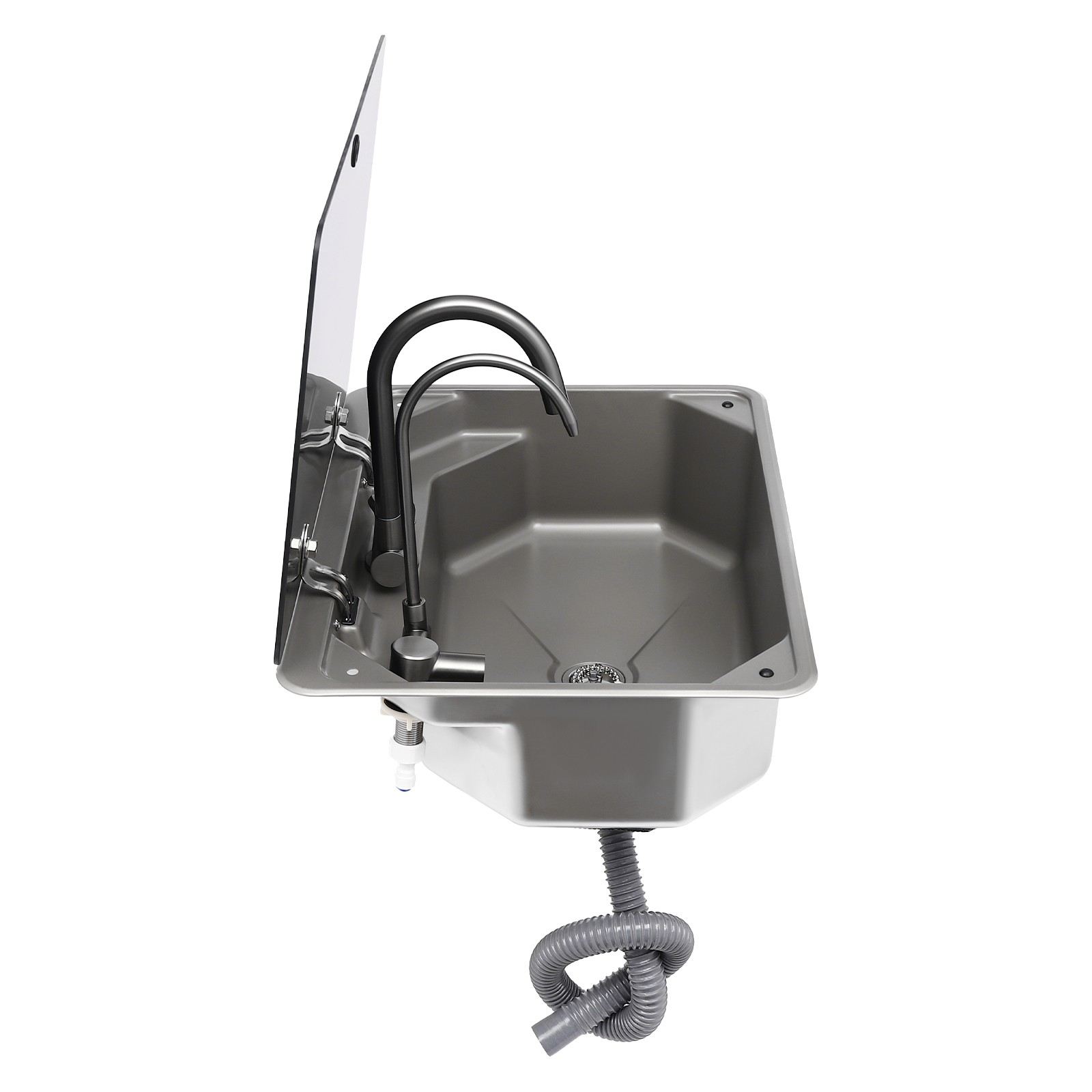 RV Caravan or yacht Stainless Steel Hand Wash Basin Sink w/ Lid+Folded Faucet