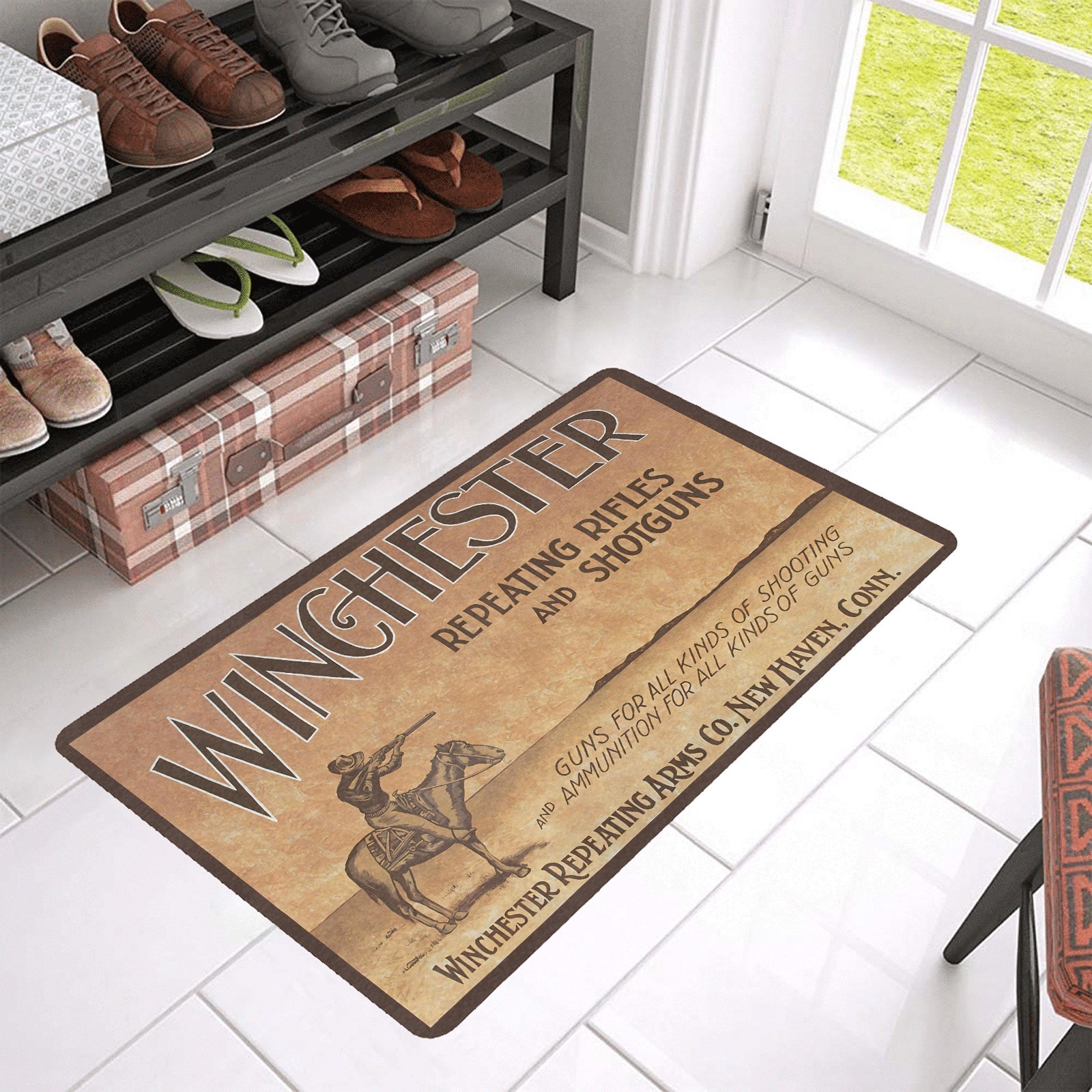Vintage Style Winchester Repeating Rifles & Shotguns Doormat Rug In / Out Decor