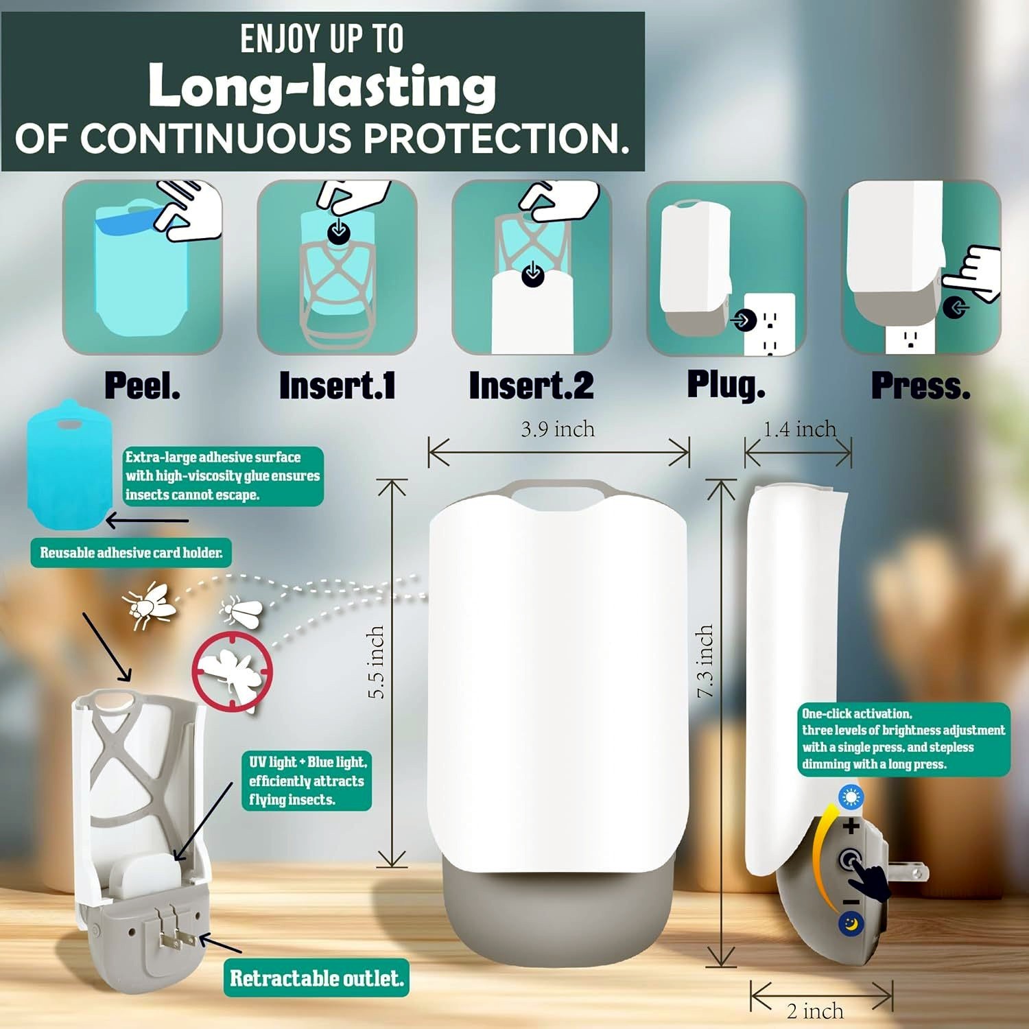 Indoor Plug-In Fruit Fly Insect Trap for Flies, Gnats, Bugs, Dimmable UV Light