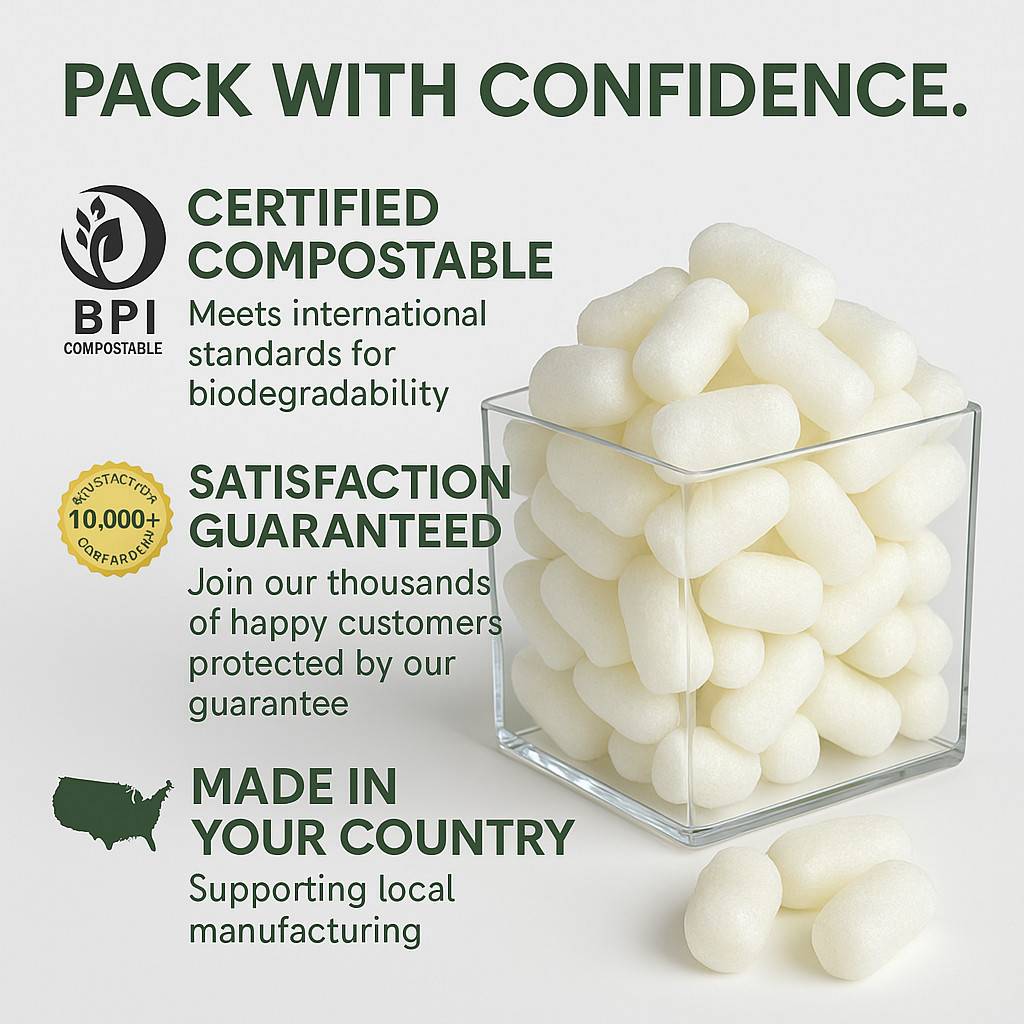 10/12/14" Biodegradable Eco-Friendly Packing Peanuts, Sustainable Shipping Fill