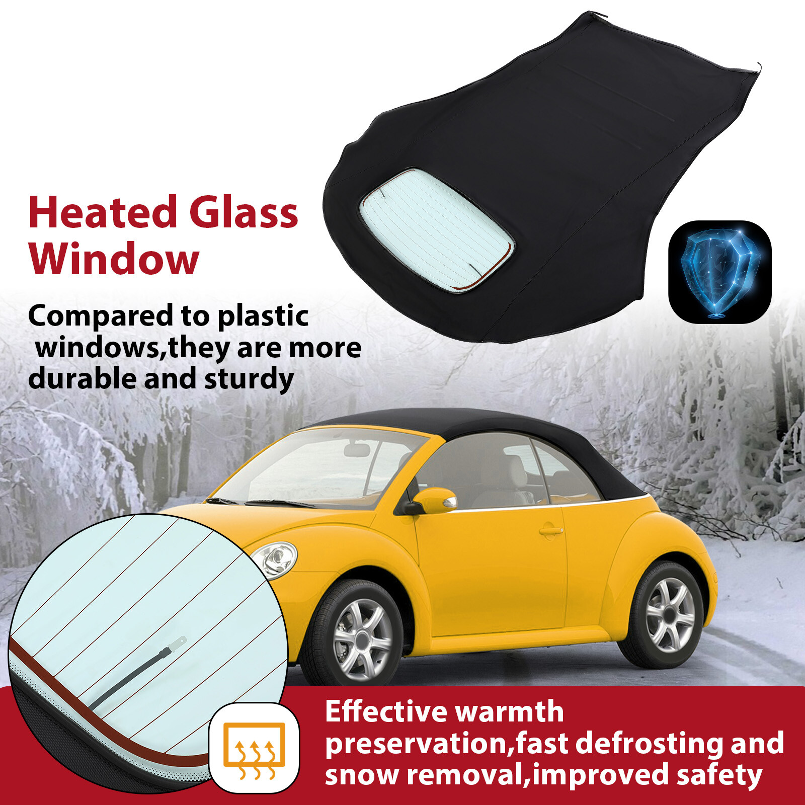 Black Convertible Soft Top Heated Glass Window For Volkswagen Beetle 2003-2010