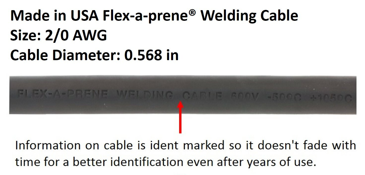 500 Amp Welding Lead Extension - Dinse 70-95 Male/Female Connector - 2/0 Cable