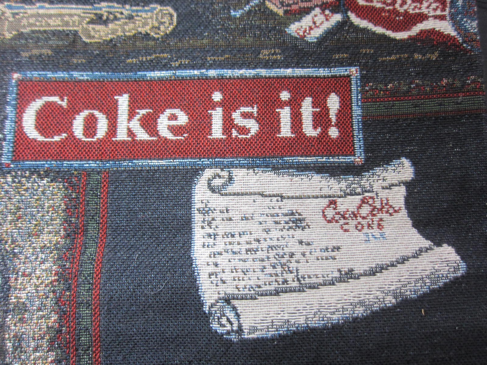 Vintage Coca Cola Wall Hanging Scroll Tapestry Coke Is It 32" x 9"