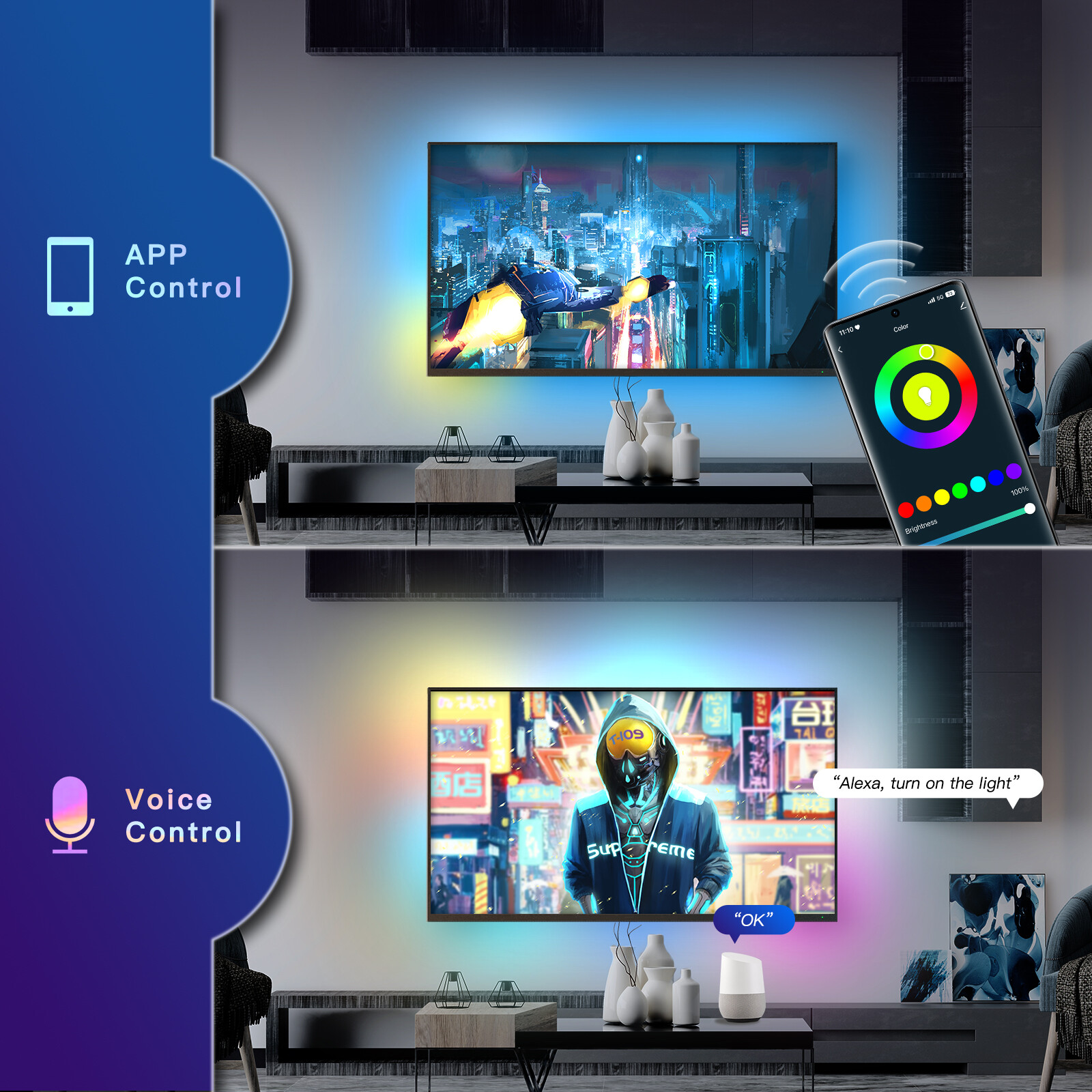 MOES WiFi Smart LED Light Strip Ambient TV Backlight 4K HDMI 2.0 Alexa Google