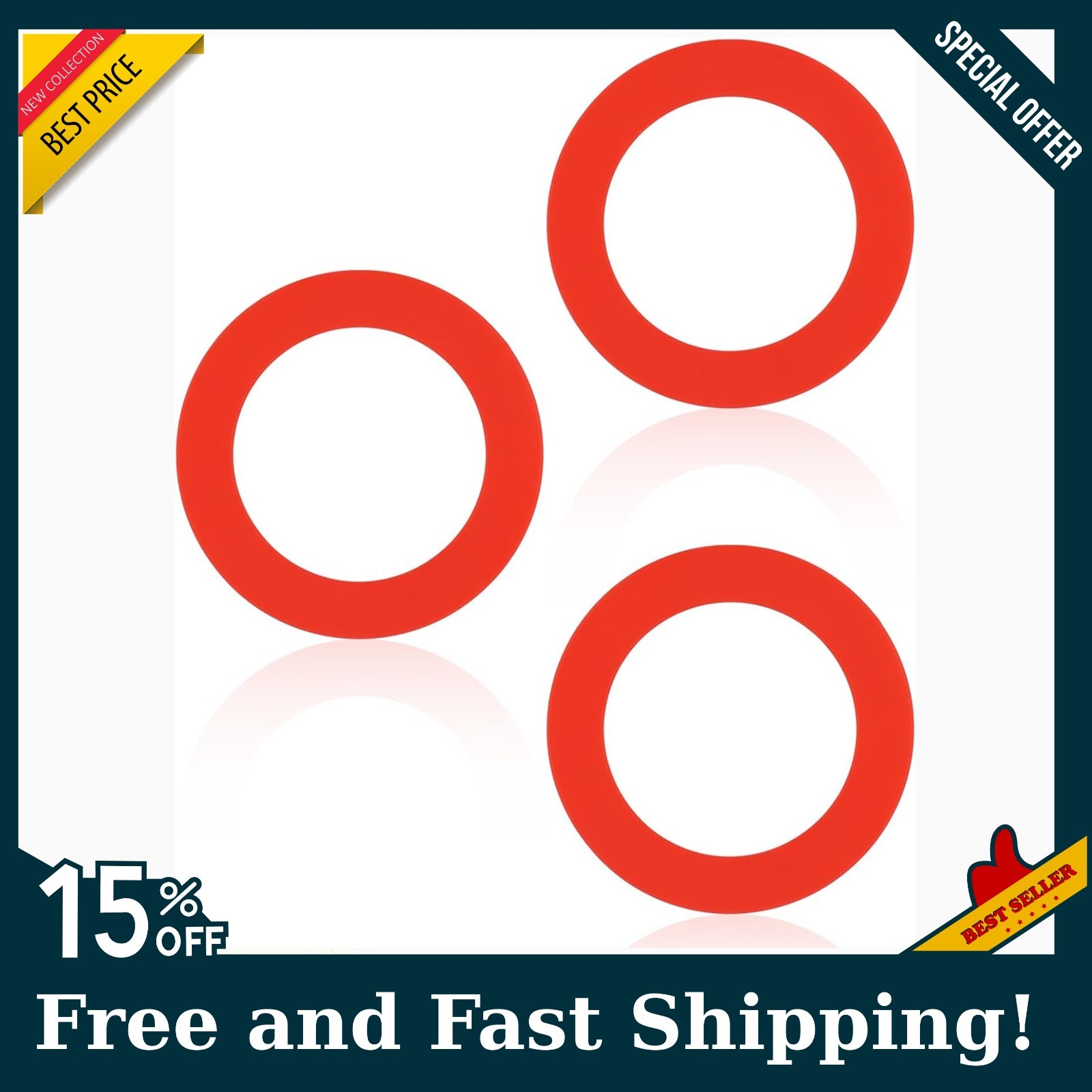 3-Pk Flush Valve Seal for Mansfield 210/211, Silicone Toilet Gasket, Red, NEW!..