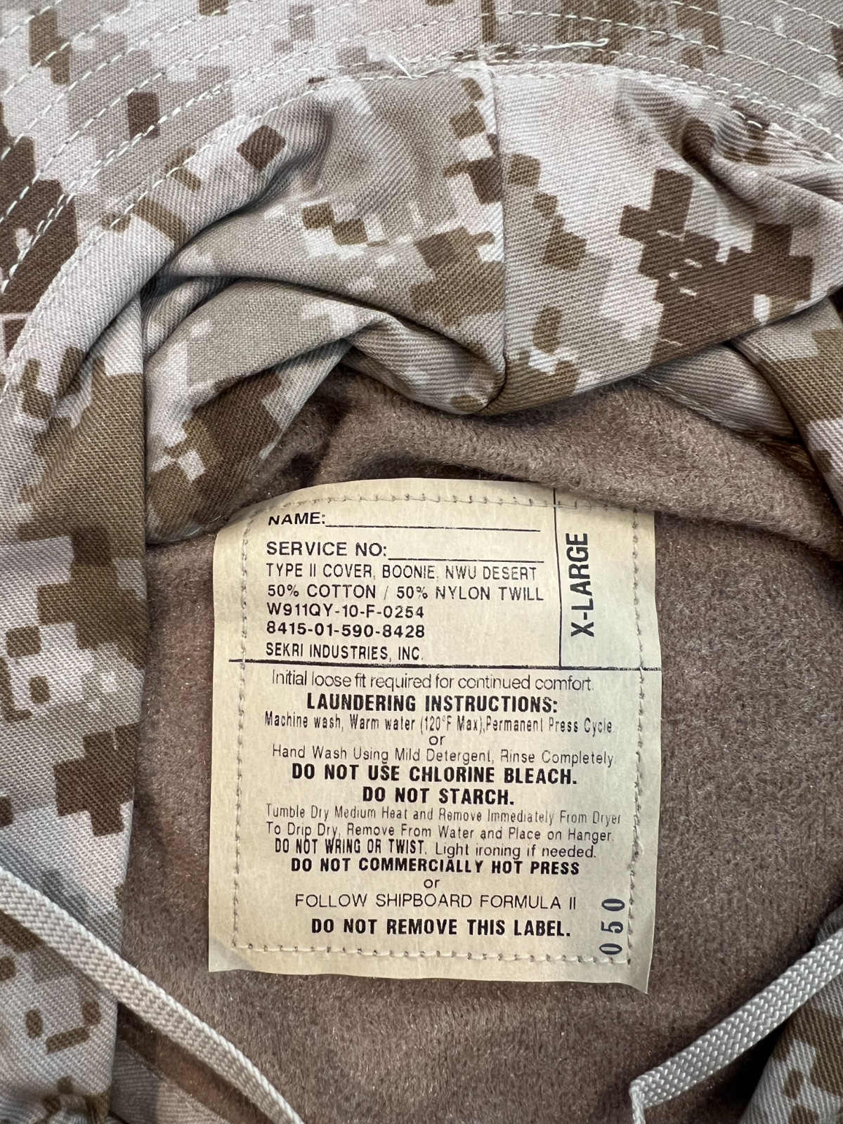 NEW US NAVY NWU Type II AOR1 Desert Boonie Hat SUN COVER size XL