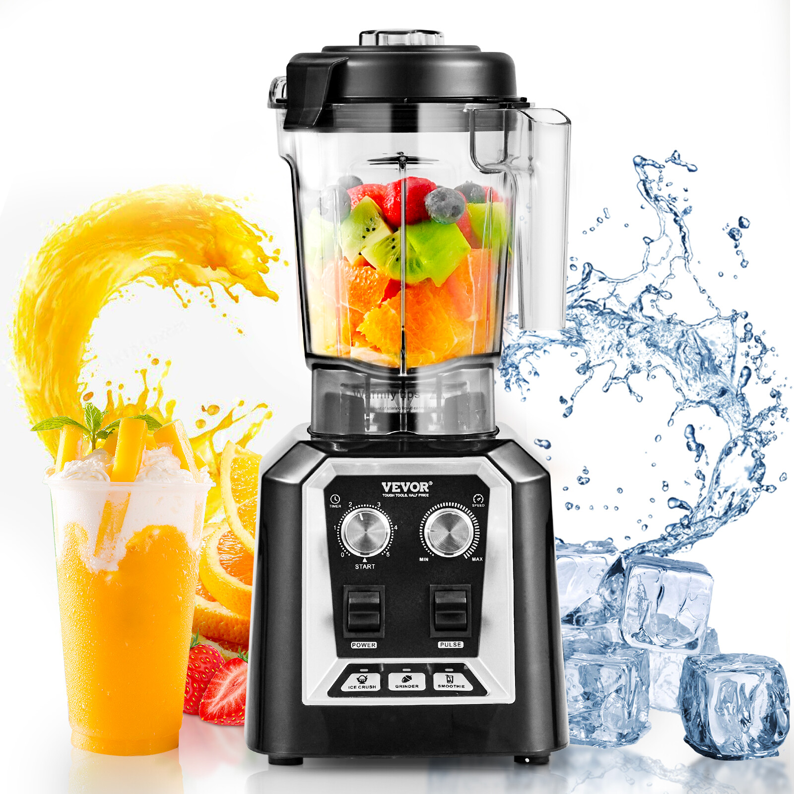 VEVOR 2L Smoothie Blender Professional Countertop Fruit Juicer Smoothie Shakes
