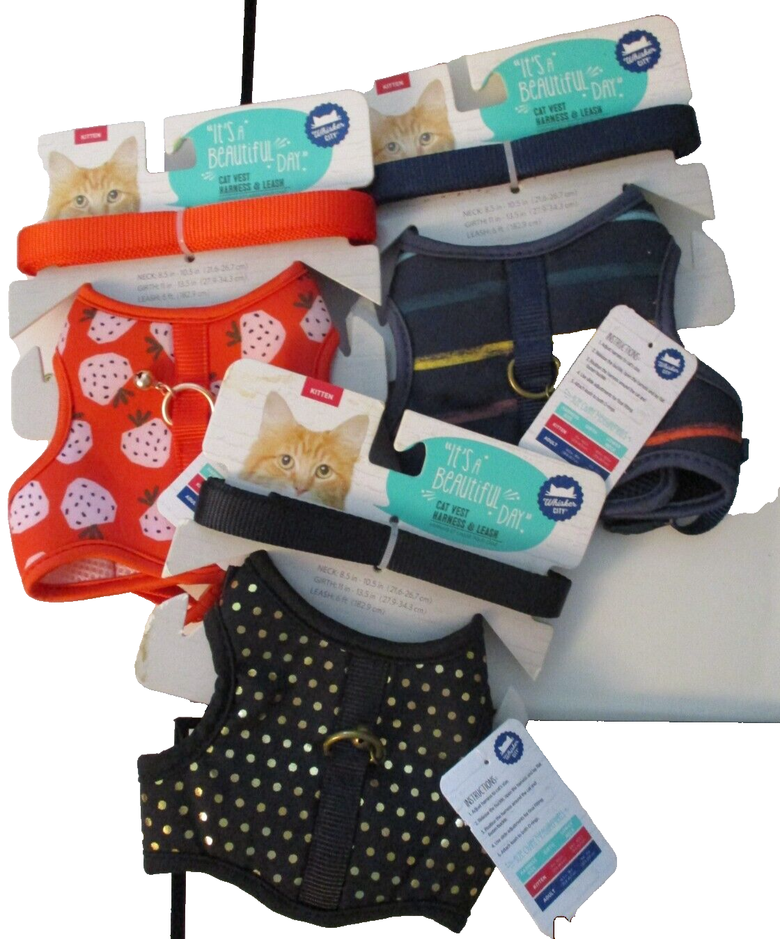 WHISKER CITY CAT VEST HARNESS & LEASH KITTEN SIZES - New with Tags
