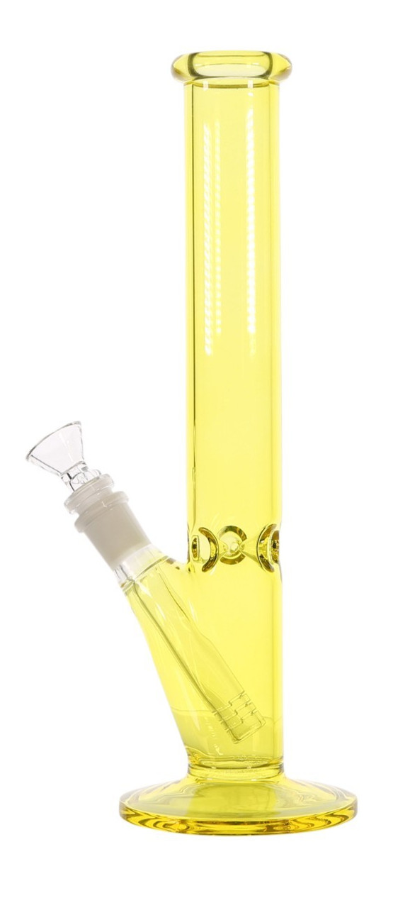12” Neon Yellow Straight Tube Glass Water Pipe Hand Painted + 14mm Bowl Downstem