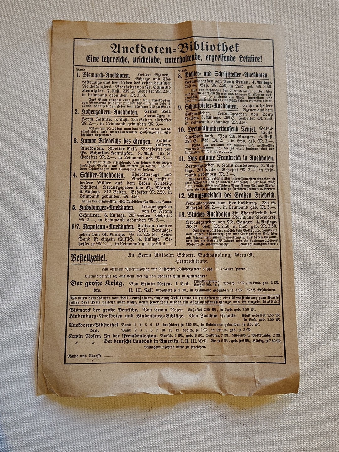 Rare 1914 German Advertisement Flyer "Der große Krieg" The Great War Book Series