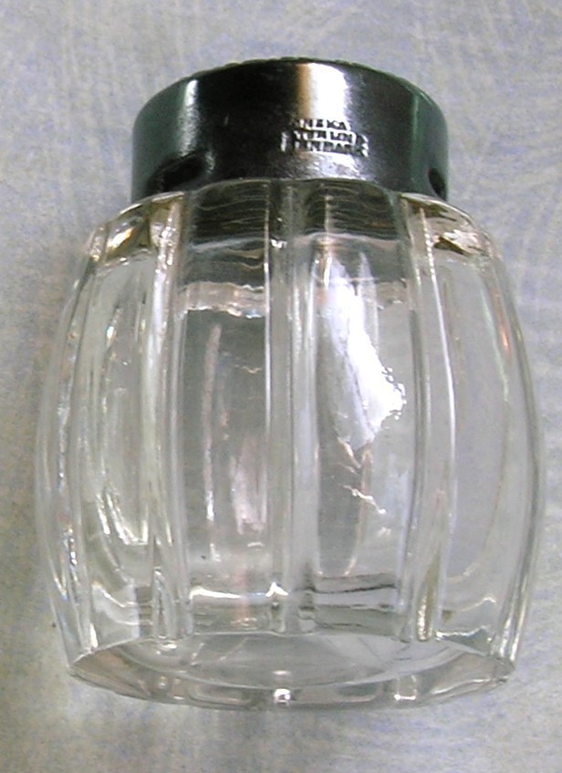 GLASS STERLING ENAMEL SALT AND PEPPER SHAKERS VINTAGE DANISH EXCELLENT CONDITION