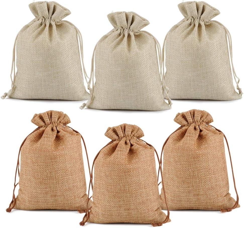 25/50/100 Wedding Hessian Burlap Hessian Jute Favor Gift Bags Drawstring Pouch