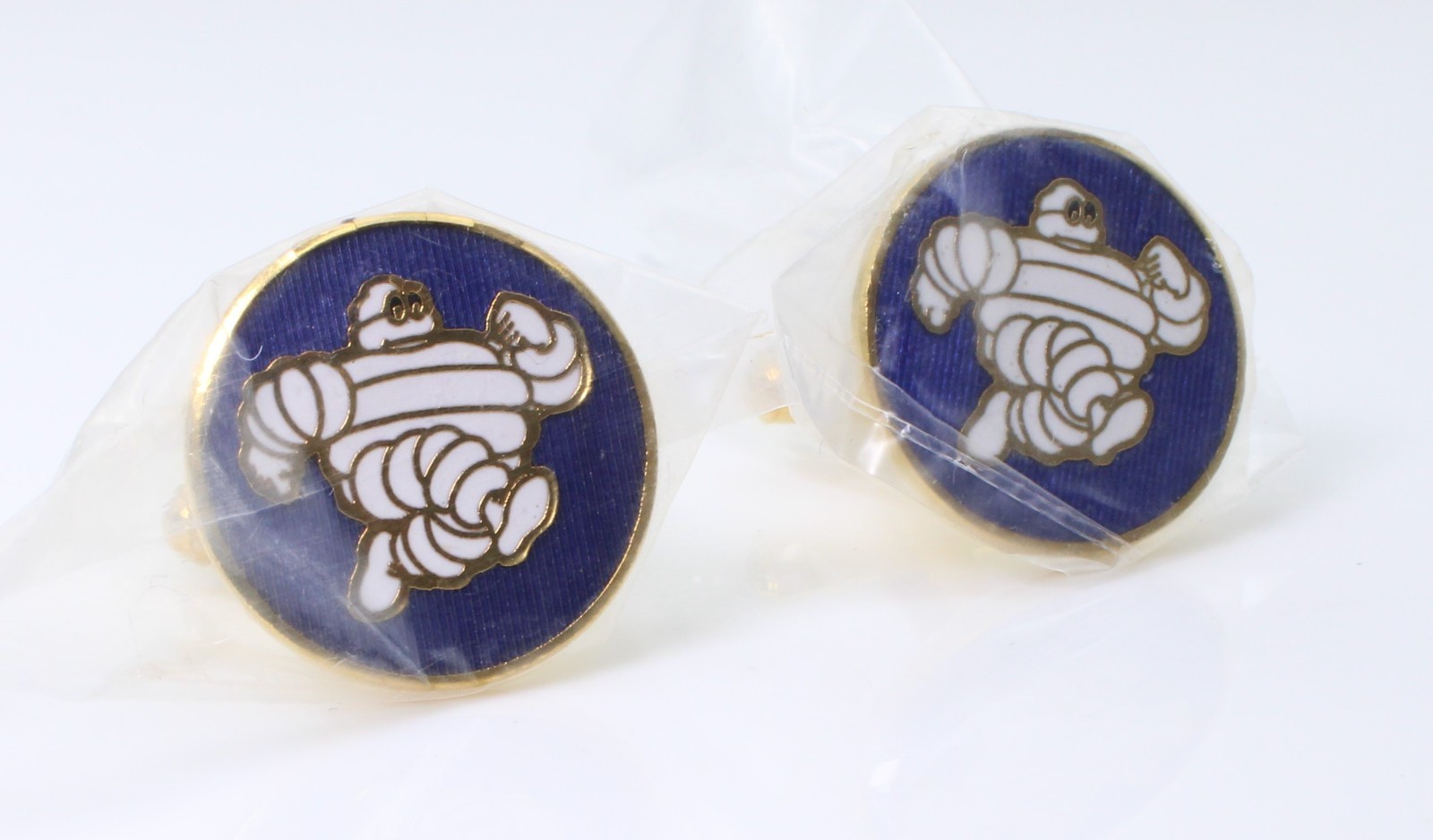 Vintage 1960s Michelin Man Bibendum Enamel Cufflinks Blue Running Mascot NOS