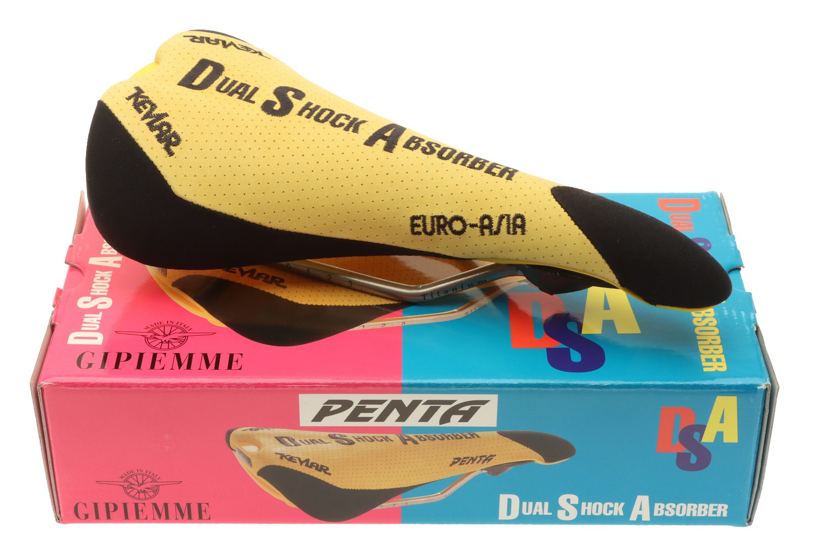 Gipiemme & EuroAsia Penta Saddle Dual Shock Absorber Ti Rails Yellow NEW NIB NOS