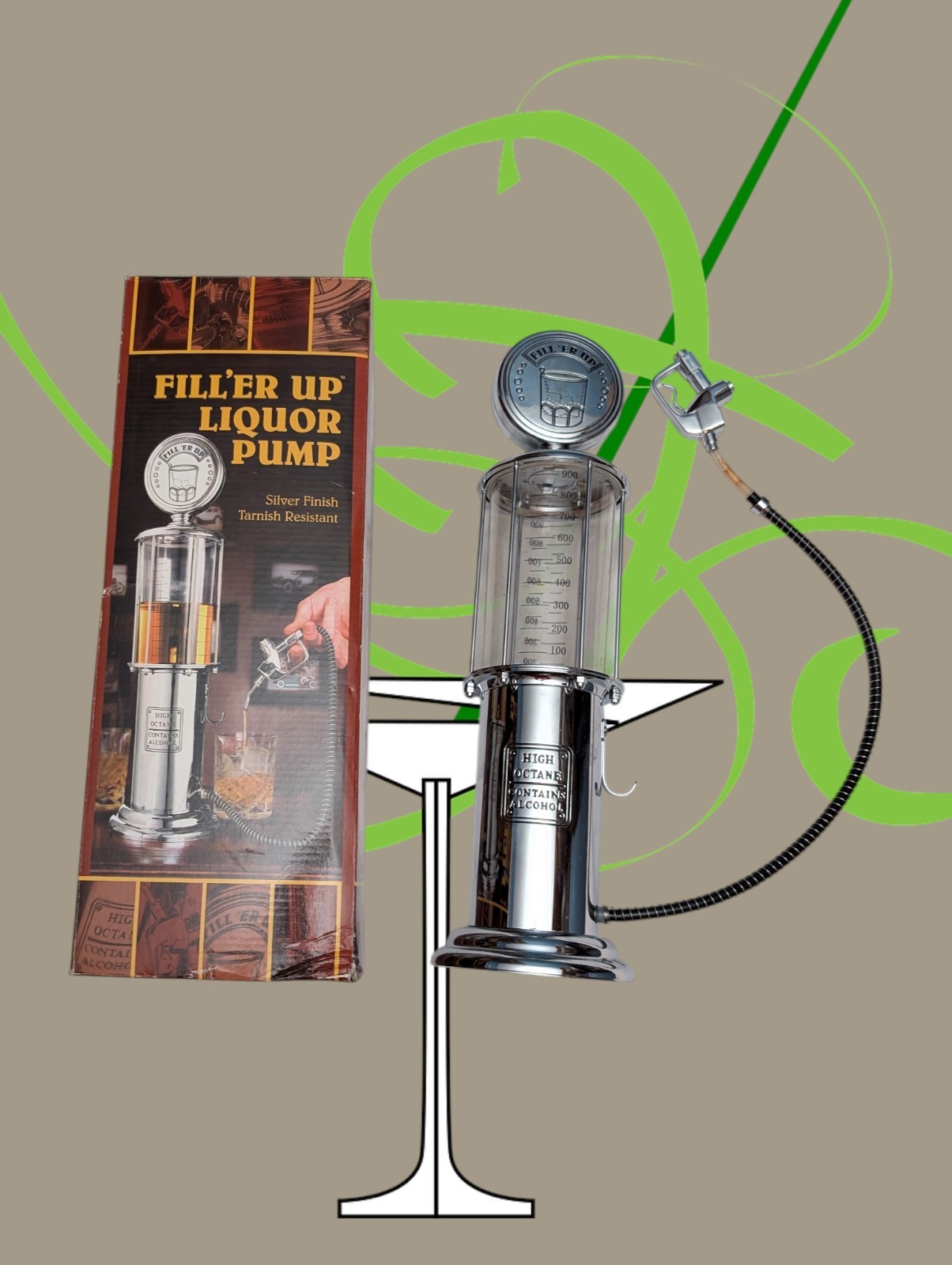 GODINGER Fill’er Up Liquor Pump GAS PUMP Liquor SILVER Beverage Dispenser 14"