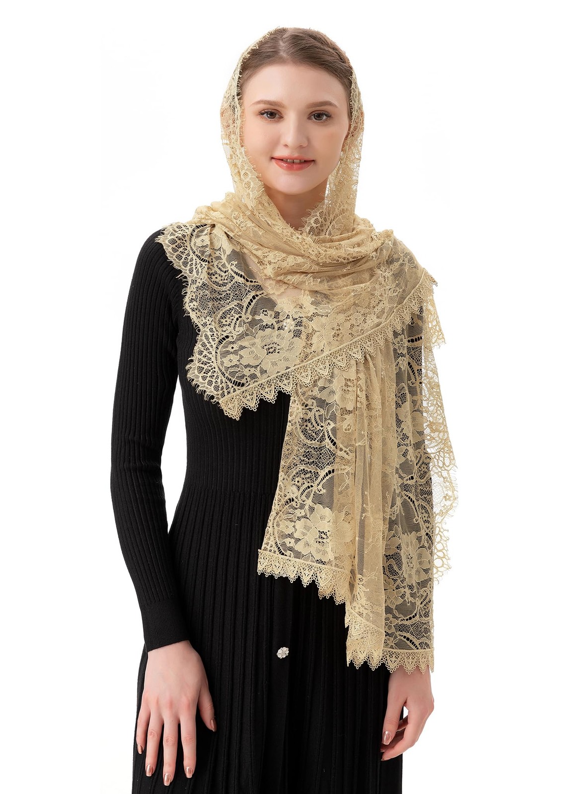 Rectangular Chapel Veil Spanish Lace Floral Mantilla Veils Wrap Shawl Mass He...