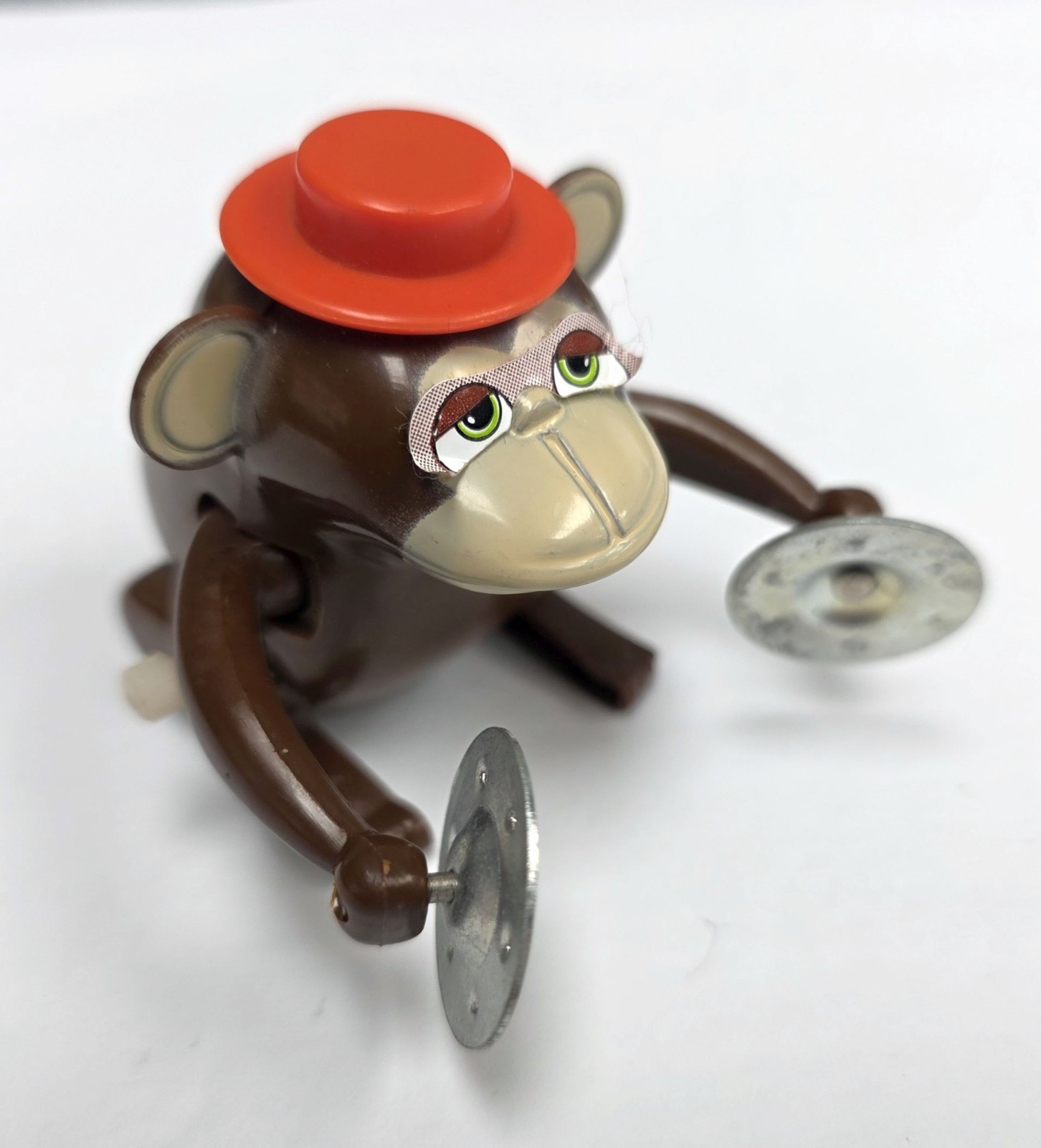 Vtg Bandai Monkey Chimpanzee Wind Up Toy Orange Hat Cymbals WORKS Singapore