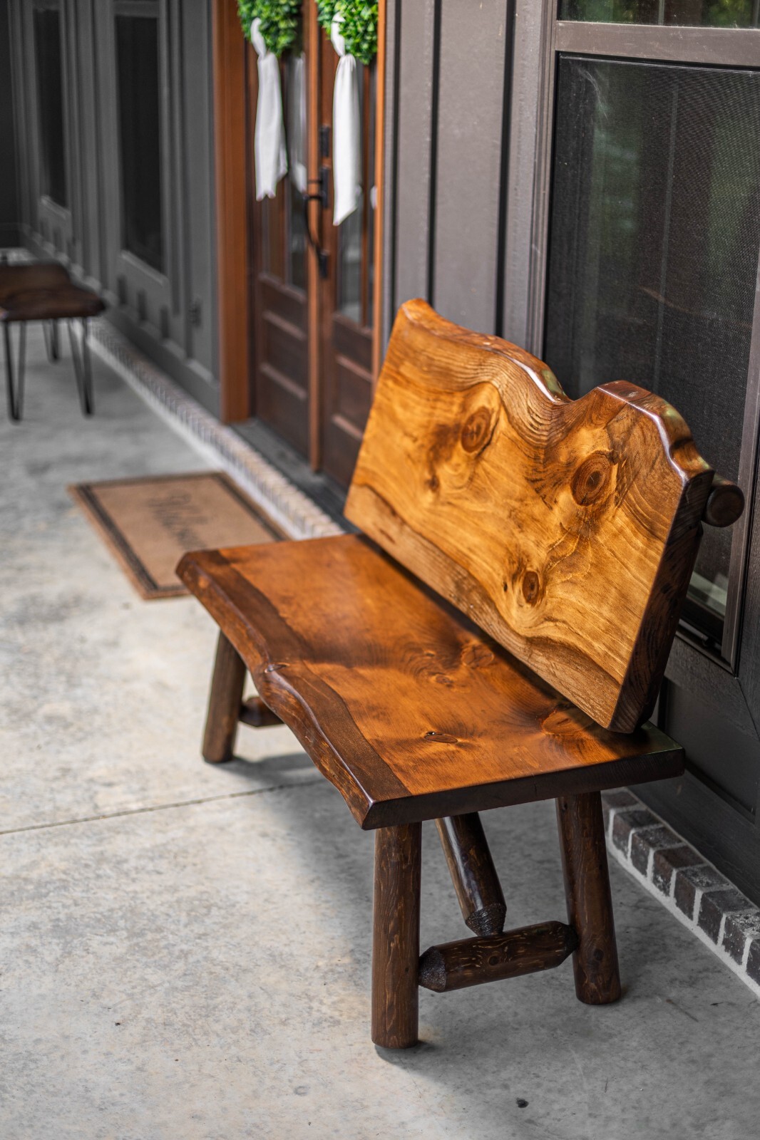 Southern Rustic Logwerks Log Bench with Back Rest Live Edge Pine