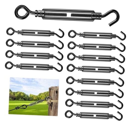 Premium Decorative Turnbuckle Hook & Eye, 12Pcs M6 x 5.9" Hook & Eye Black