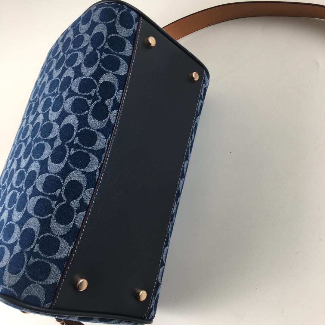 COACH CY699 Rowan Large Satchel Bag Signature Canvas Blue Brown NEW