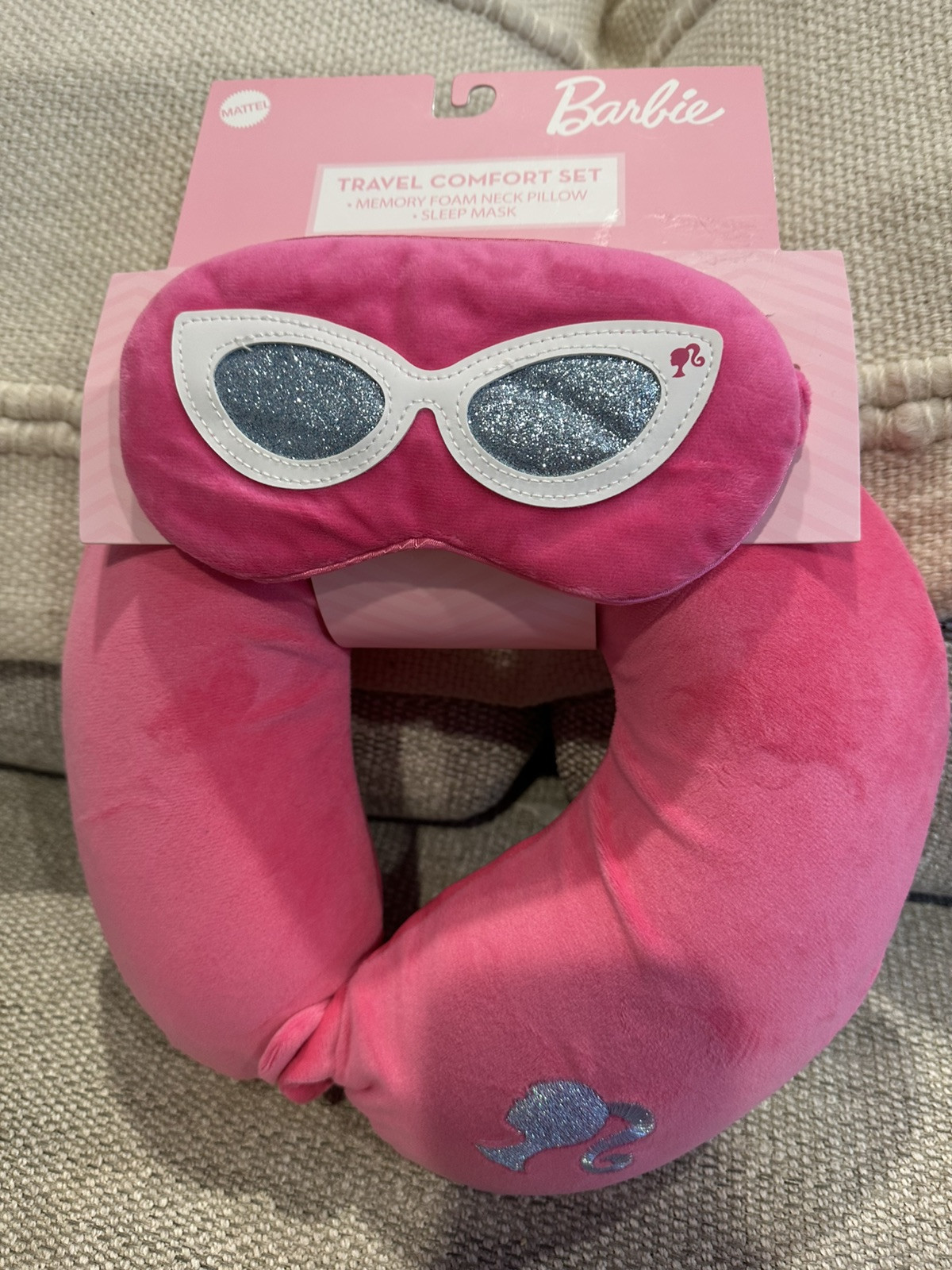 Mattel Barbie Travel Comfort Set - Eye Mask & Memory Foam Pillow Super Soft